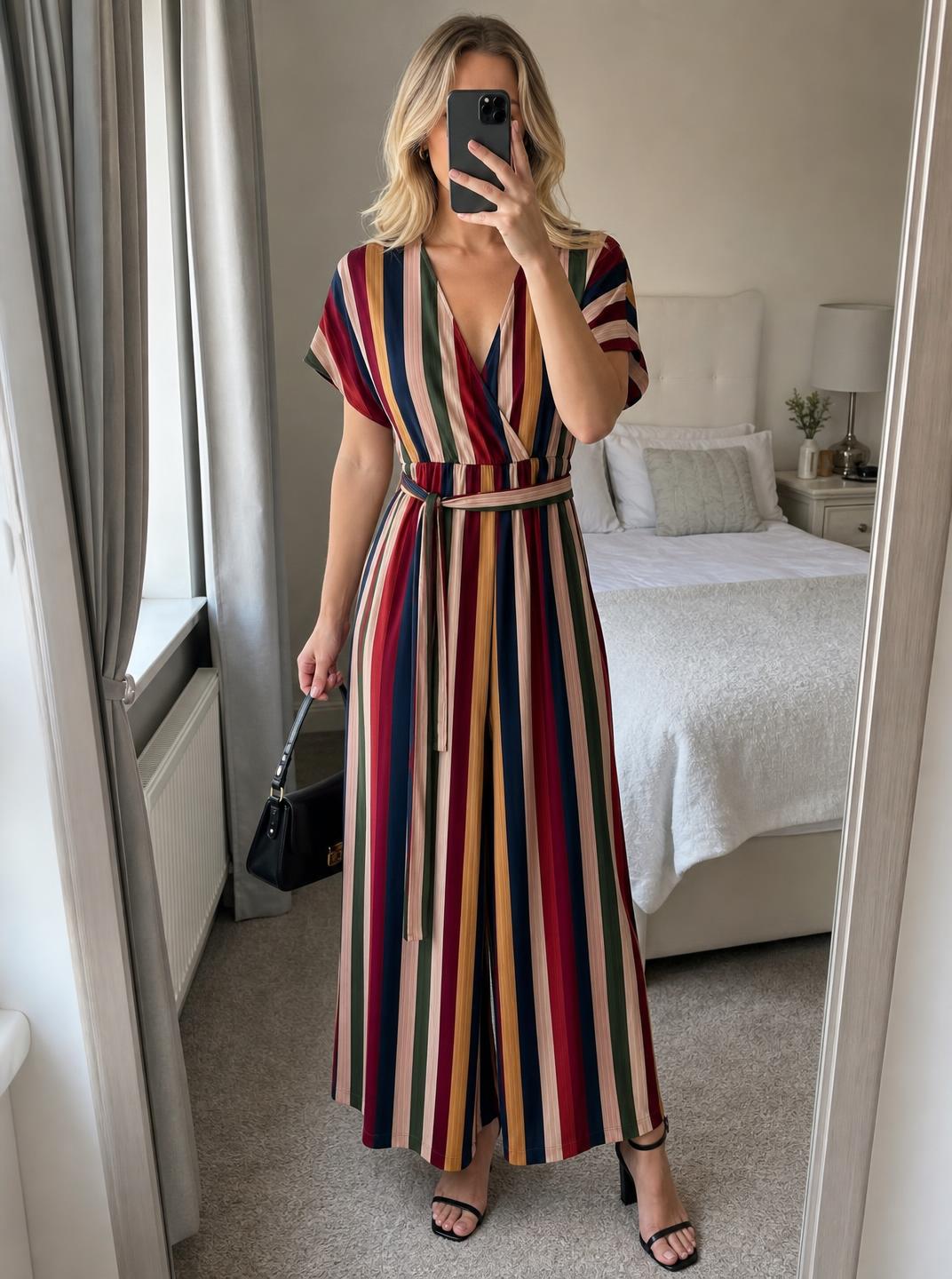 New Look striped wide-leg jumpsuit with tie belt