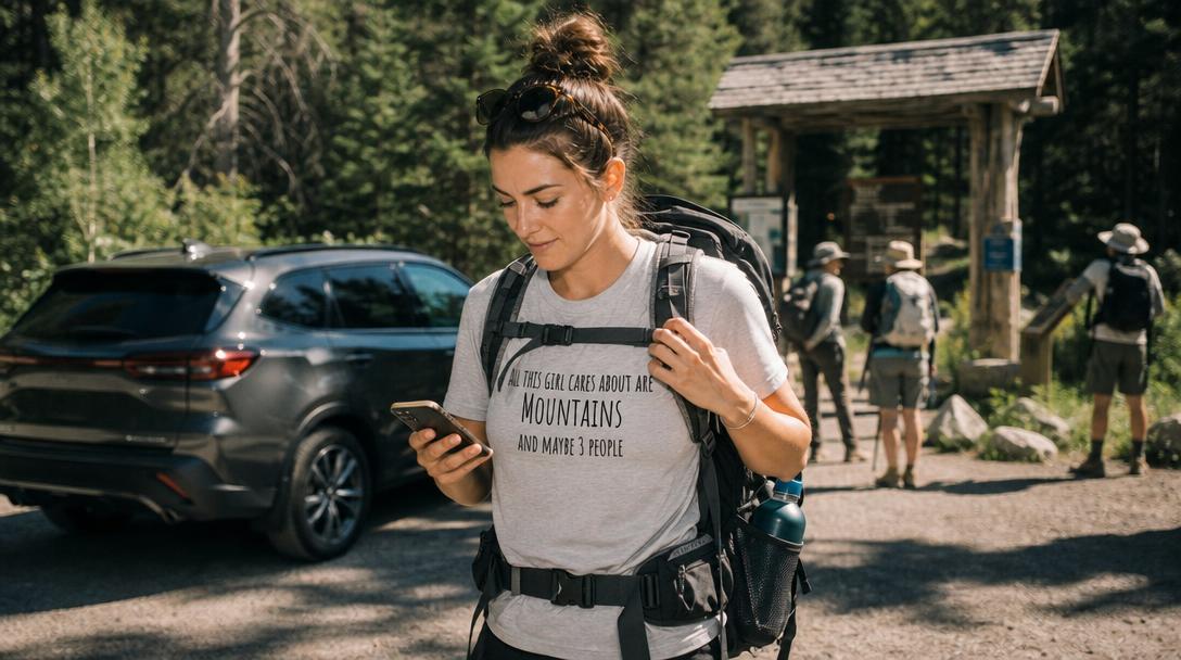 Smartphone with hiking navigation apps open