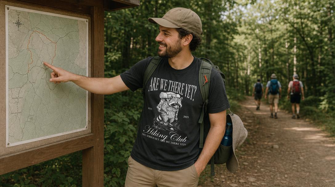 Beginner hiking trail with forest pathway and signage