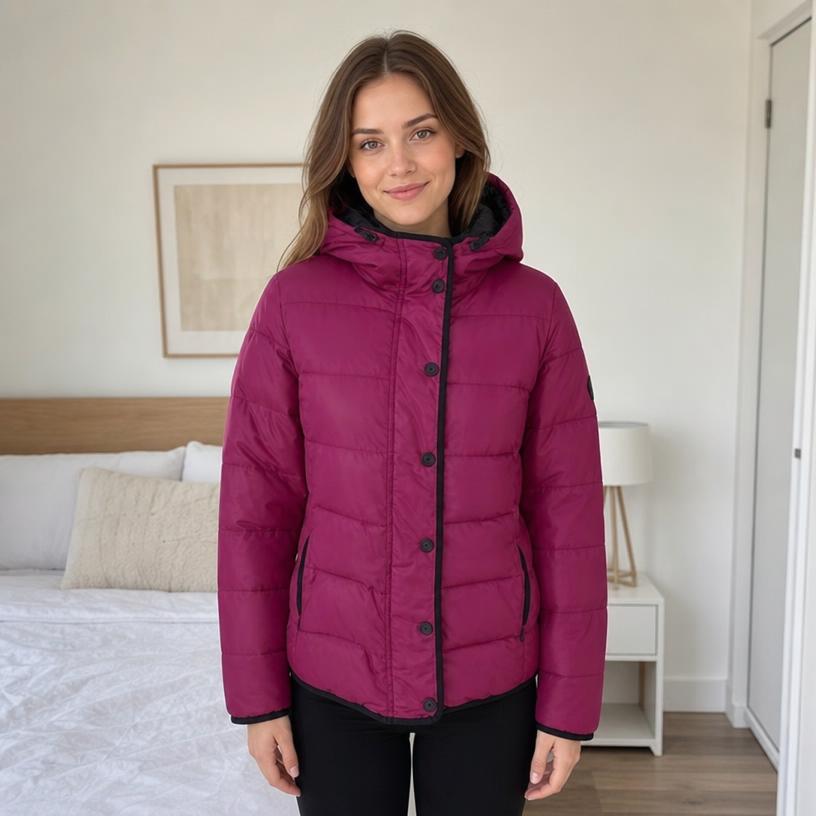 Magenta quilted hooded padded jacket – very good condition