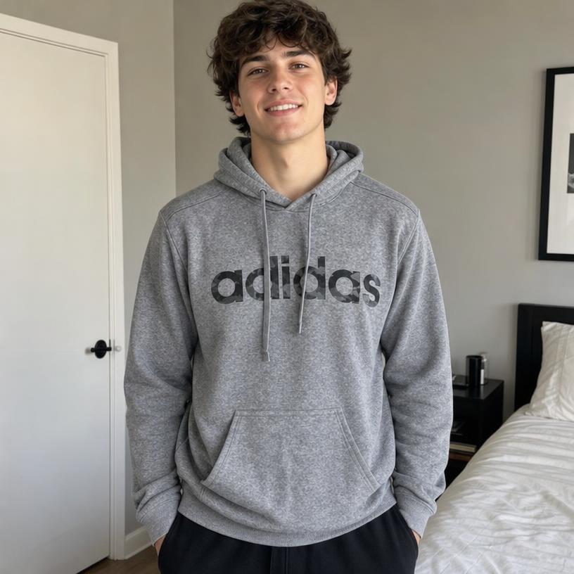 adidas Grey Logo Pullover Hoodie – Very Good Condition