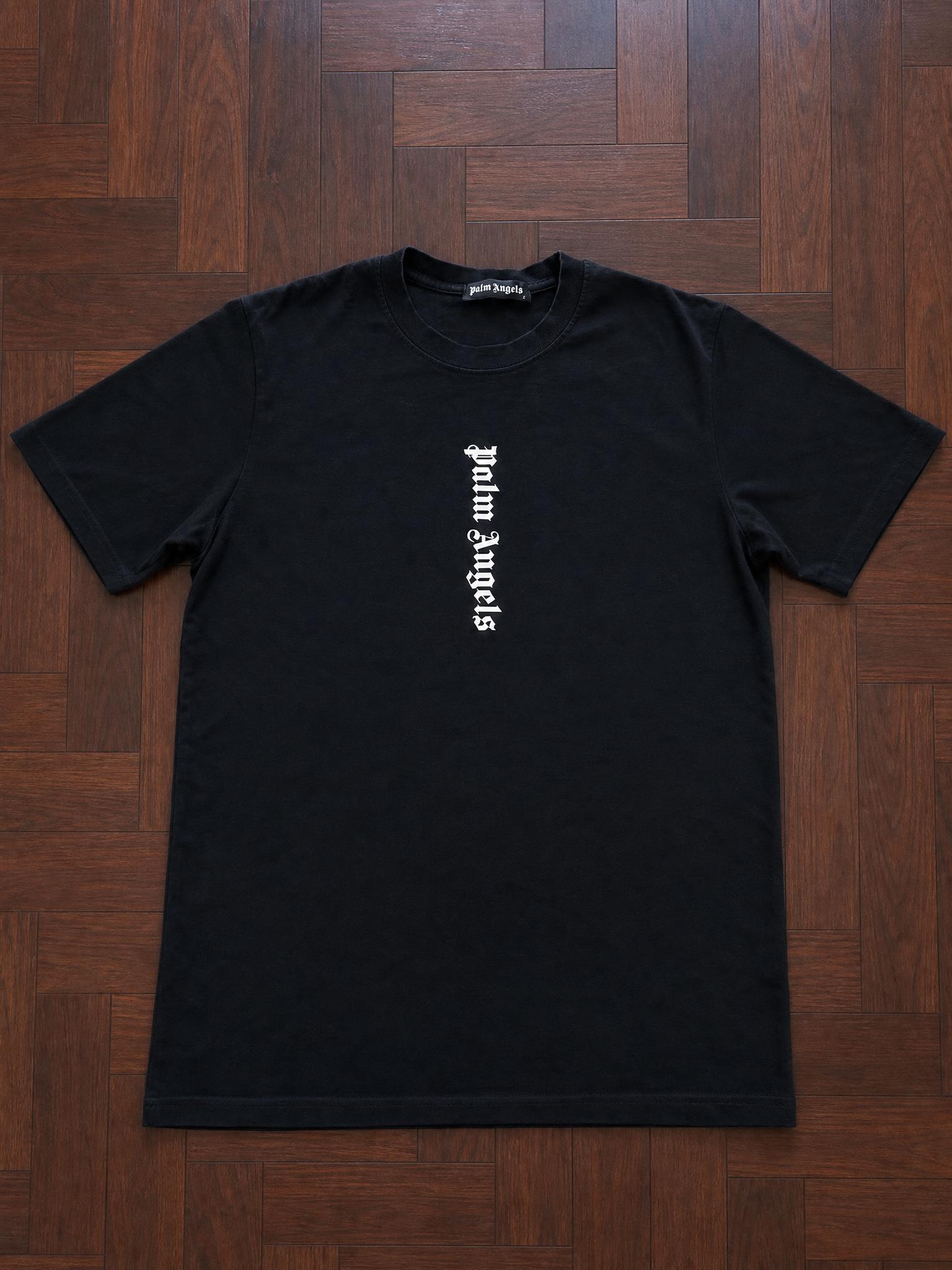 Palm Angels Black T-Shirt with Vertical Logo Print, Size L