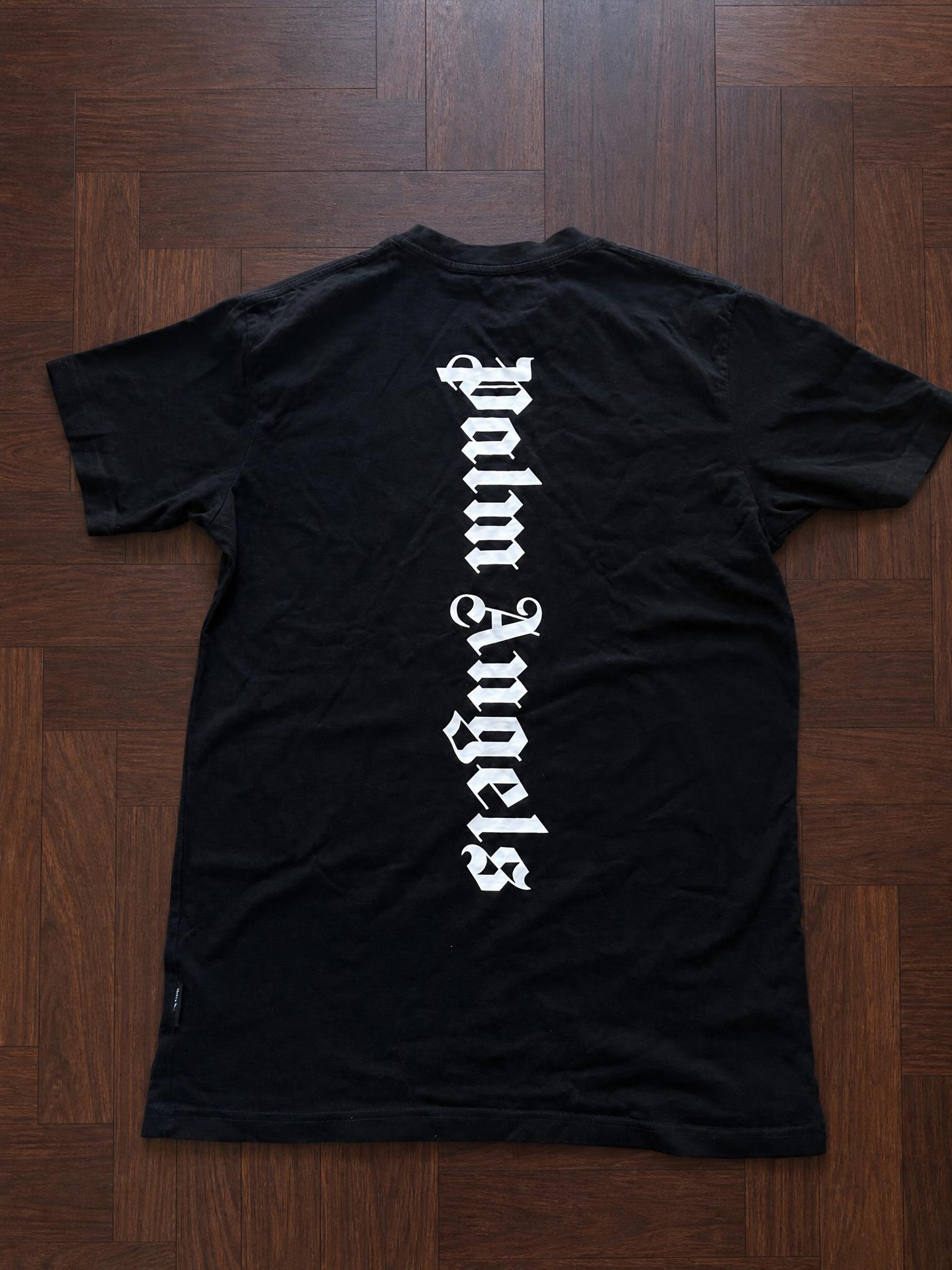 Palm Angels Black Graphic T-Shirt with Vertical Logo - Very Good