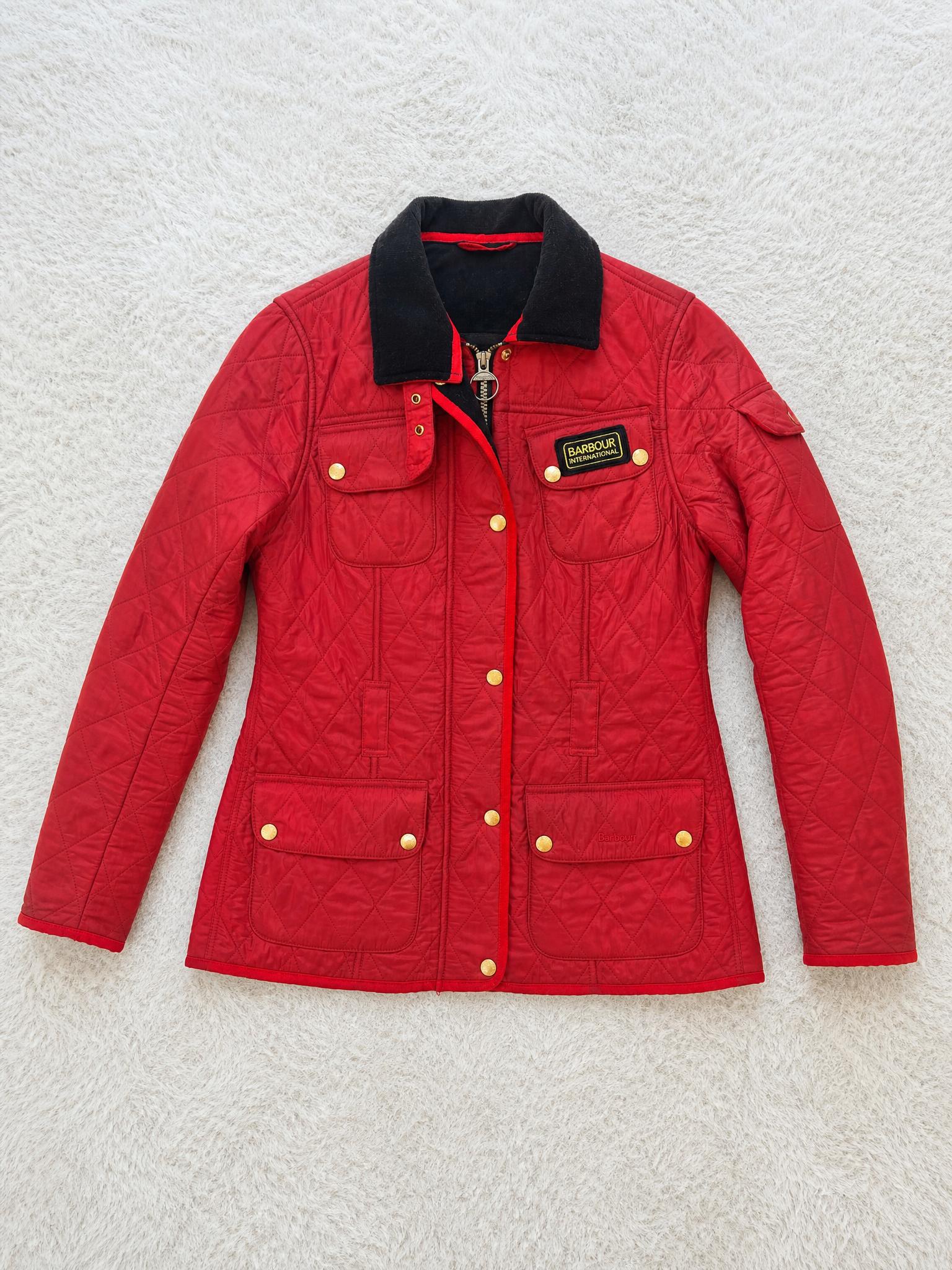 Barbour International Red Quilted Jacket Black Collar