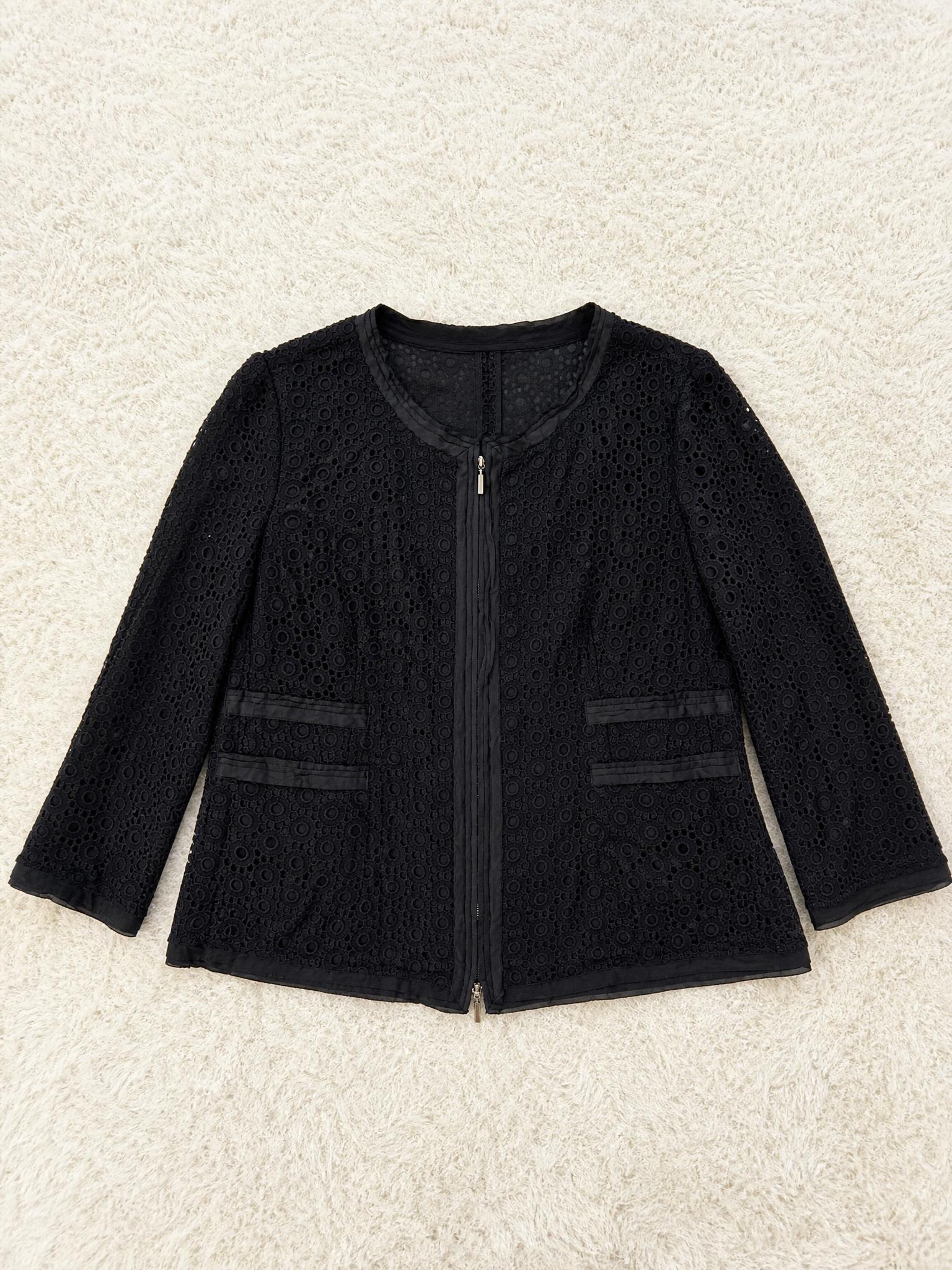 Armani Collezioni Black Textured Zip Jacket Size 44