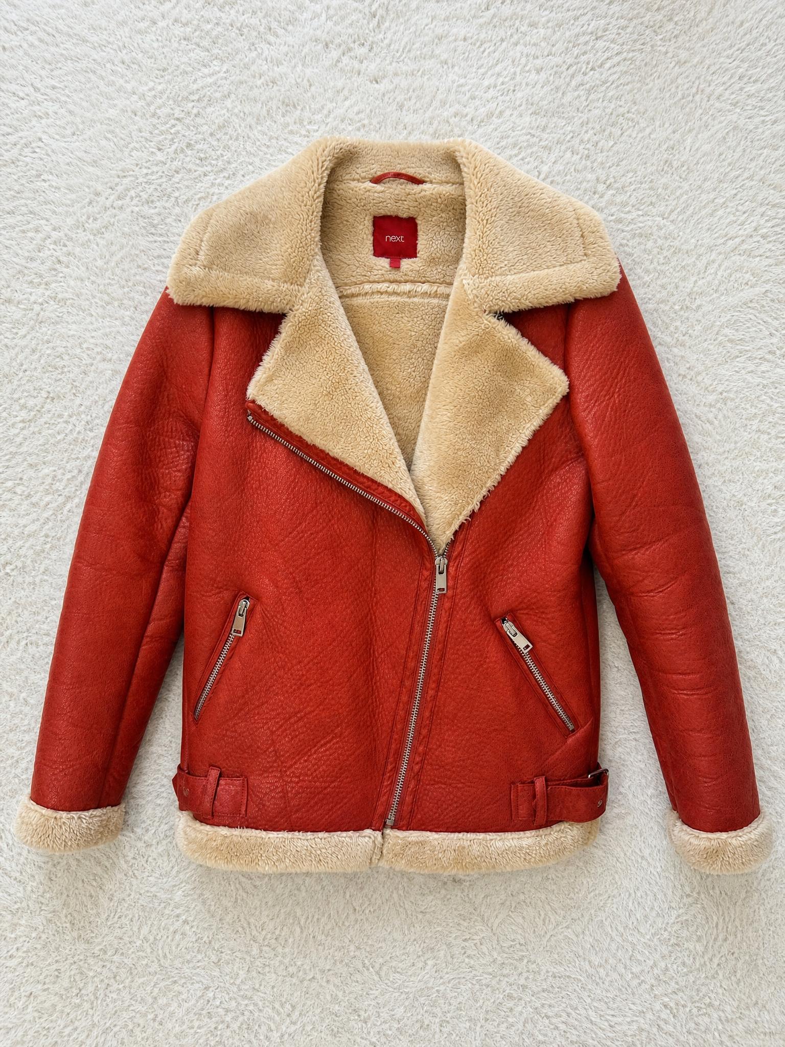 Next Red Faux Leather Shearling Aviator Jacket