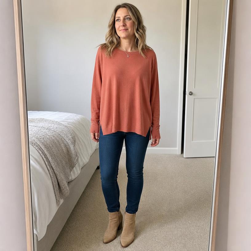 Rust Terracotta Long Sleeve Tunic Top – Relaxed Fit