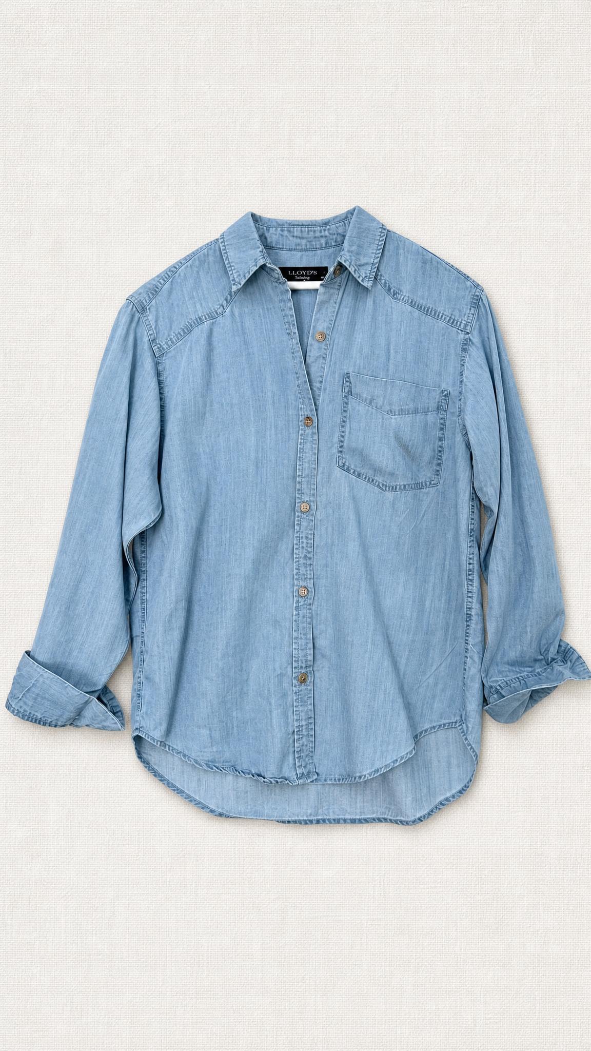 Lloyds Light Blue Chambray Shirt Western Detail Very Good
