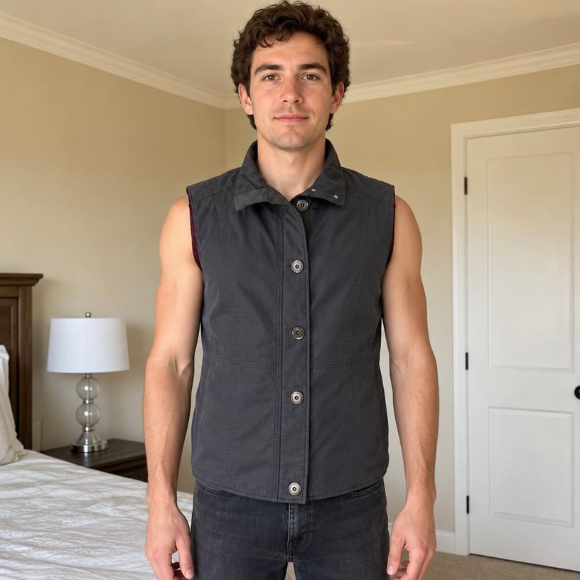 Black Sleeveless Gilet Vest with Fitted Waist – Very Good