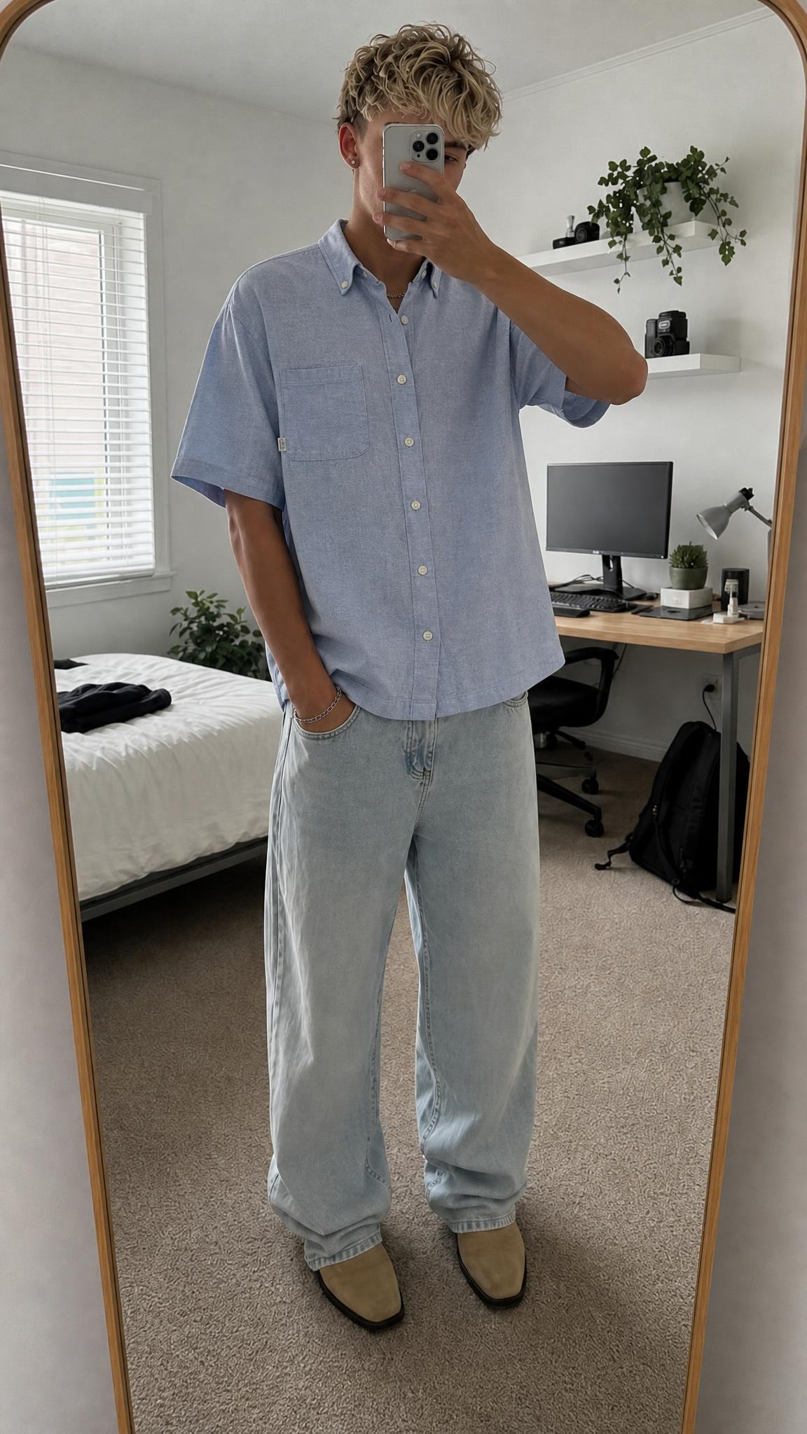 Firetrap Light Blue Short Sleeve Button-Down Shirt
