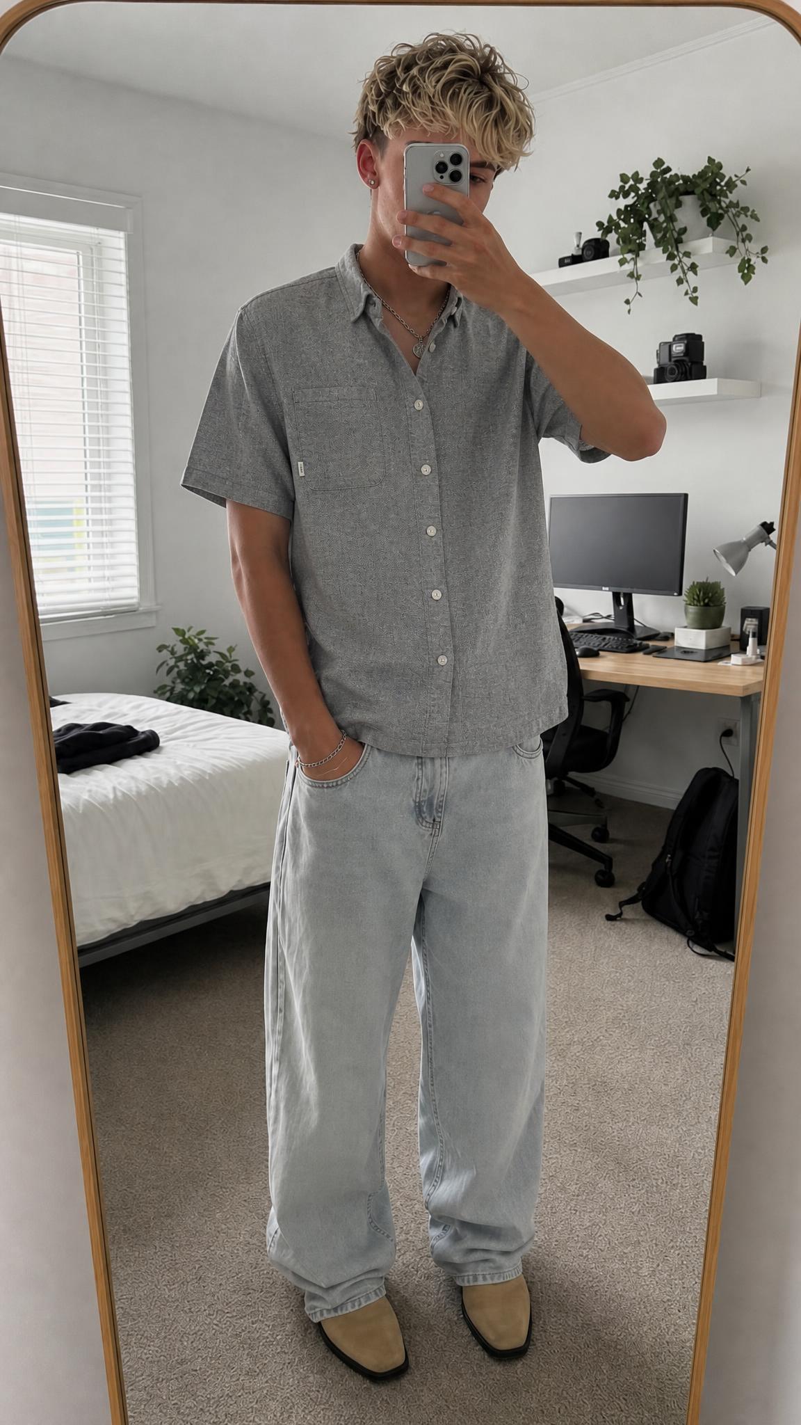 Firetrap Grey Short Sleeve Button-Up Shirt