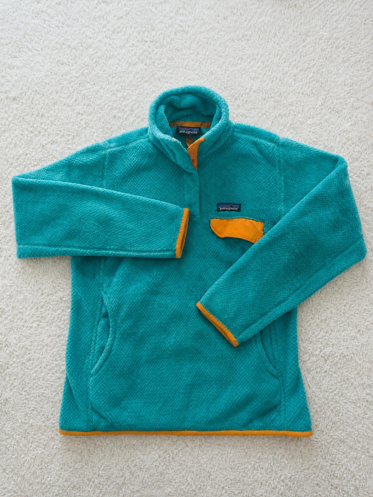 Patagonia Teal Fleece Quarter-Zip Pullover with Orange Trim