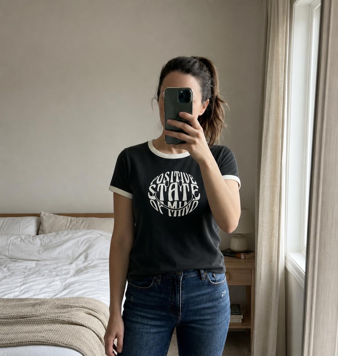 Contrast Trim Positive State of Mind Graphic T-Shirt – Very Good