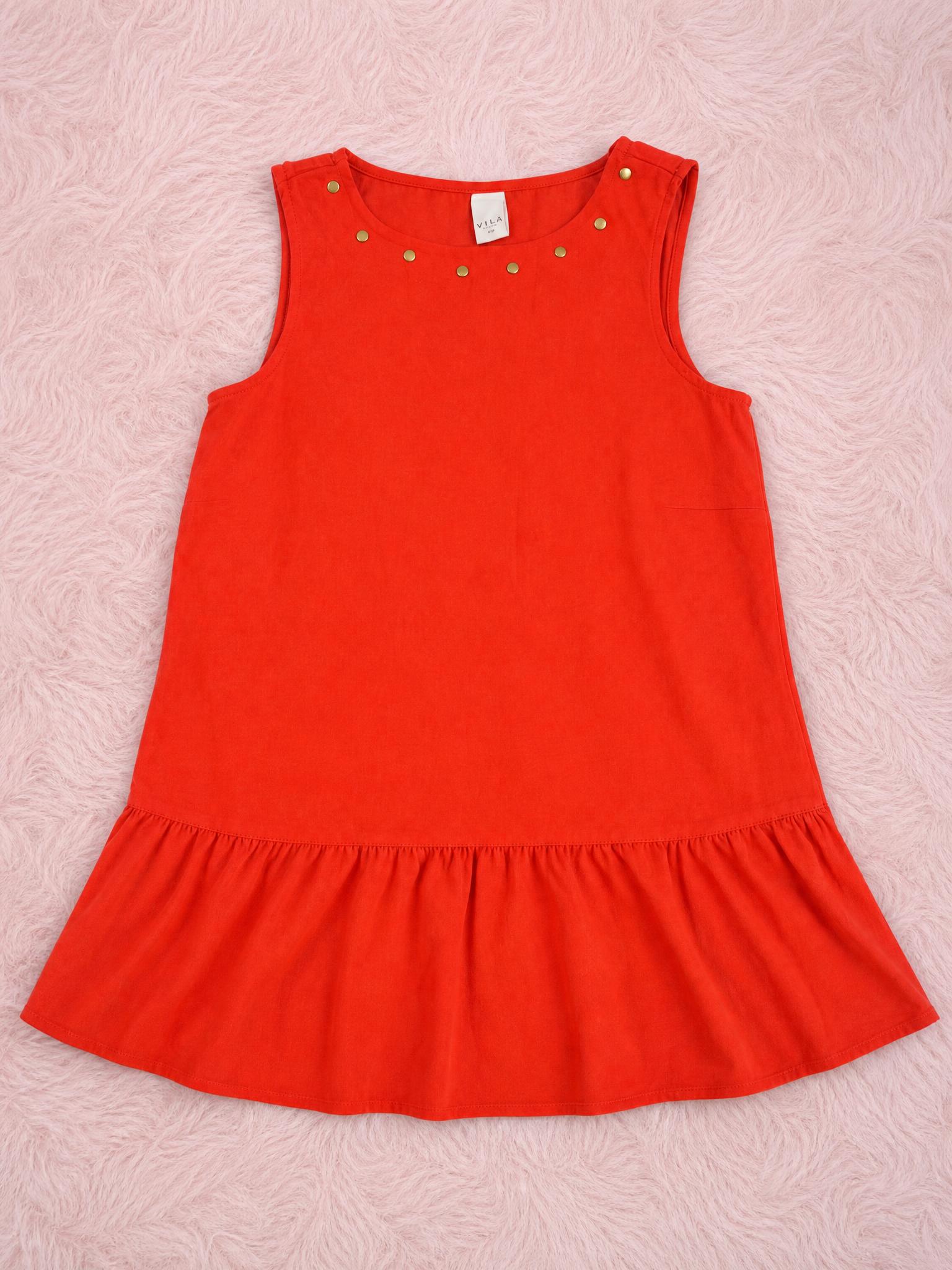 VILA Coral Red Sleeveless Stud Detail Tiered Dress