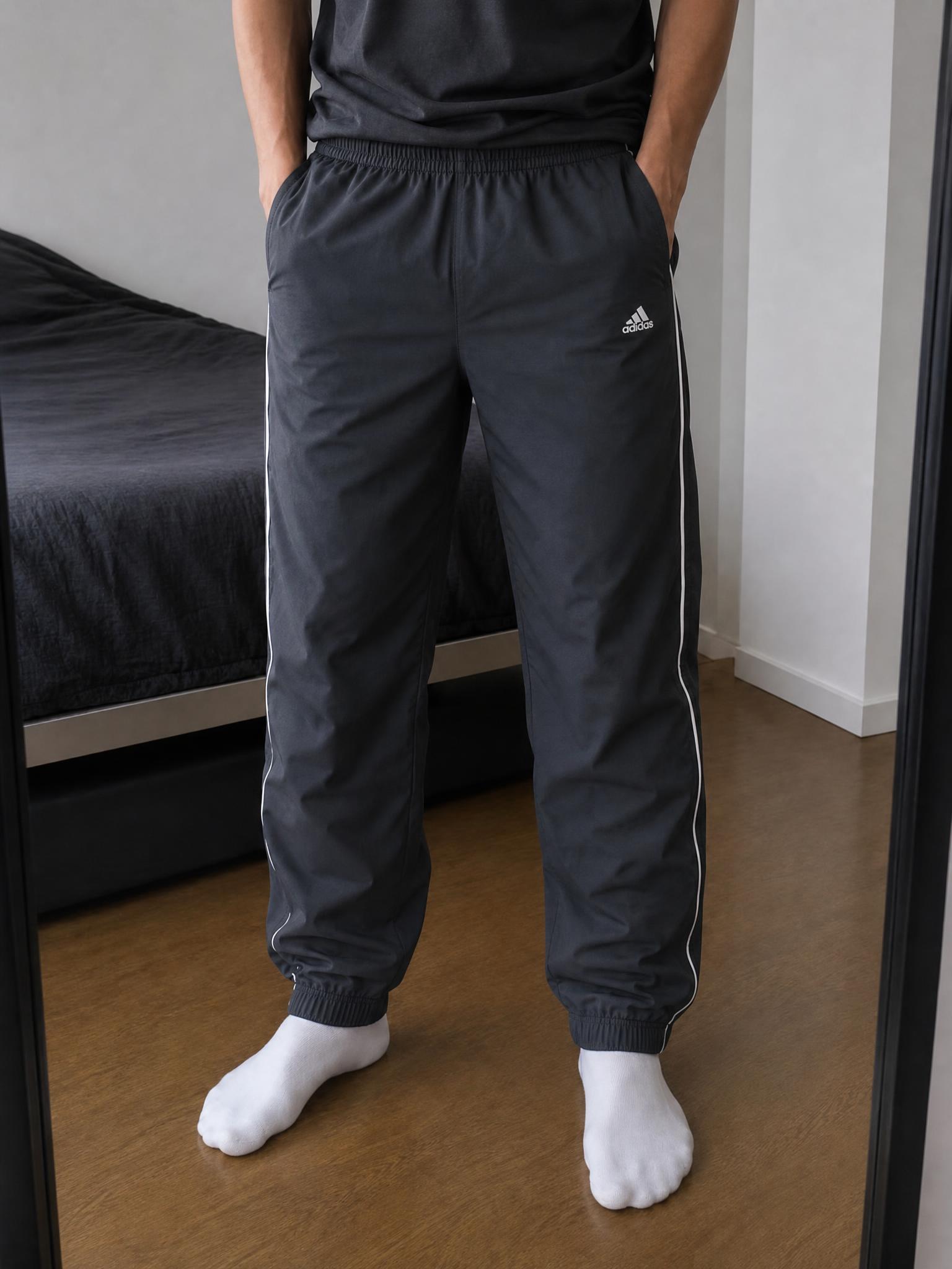 adidas Black Track Pants with White Side Stripes - Very Good