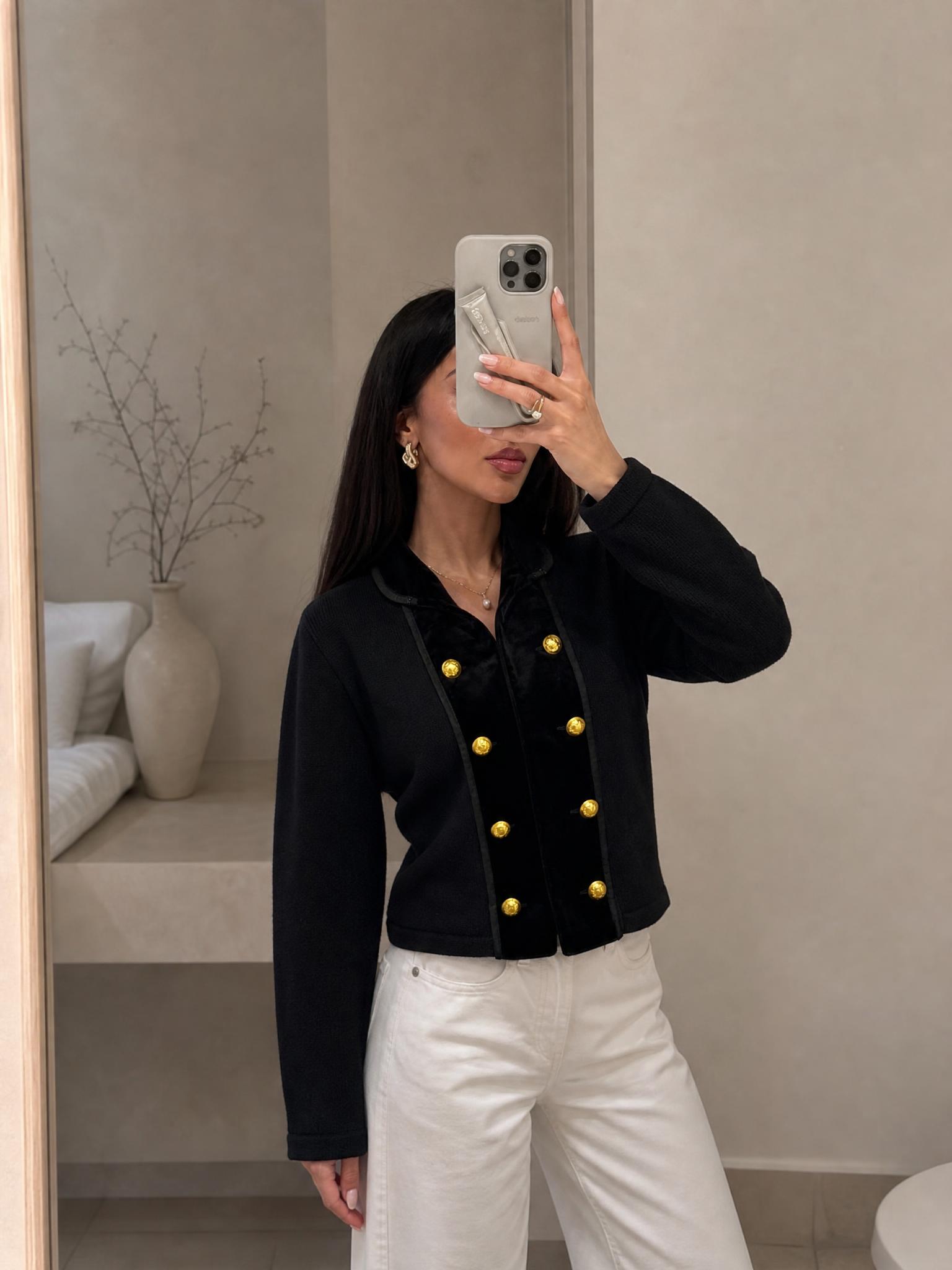 Lauren Ralph Lauren Black Velvet Trim Cardigan 2X Very Good