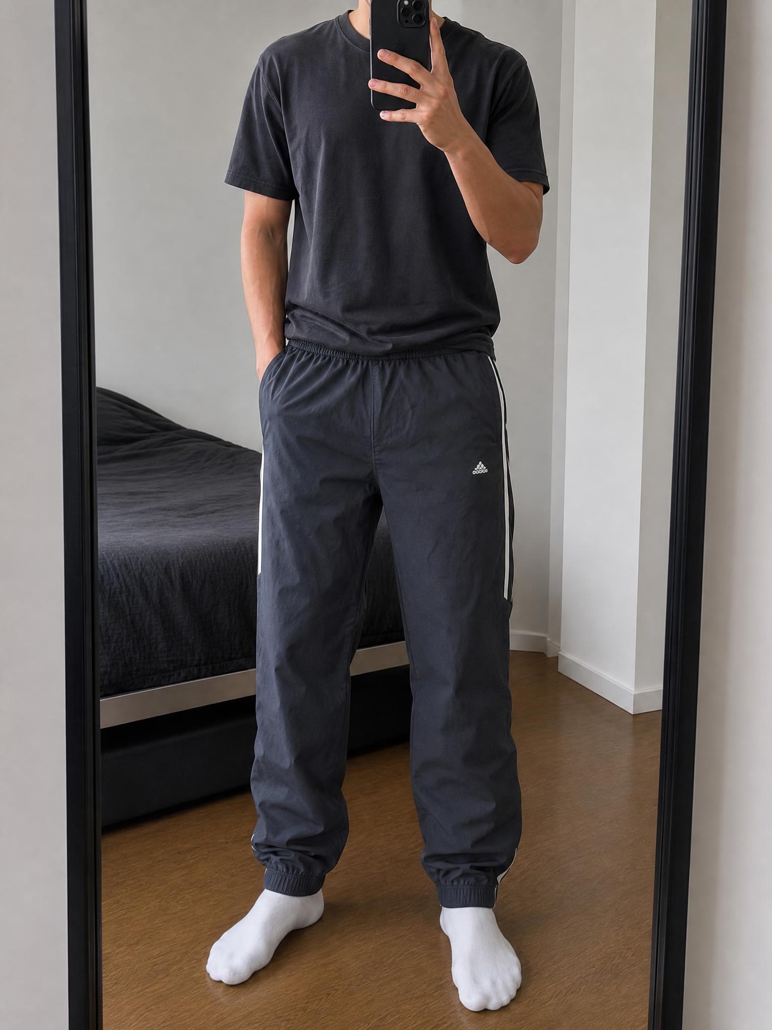 adidas Black Track Trousers with White Side Stripes Very Good