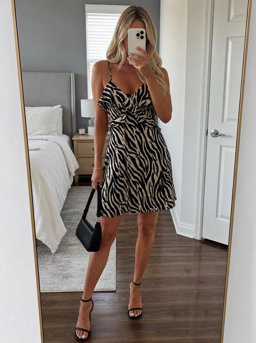 Zebra Print Ruffle Strap Mini Dress – Very Good