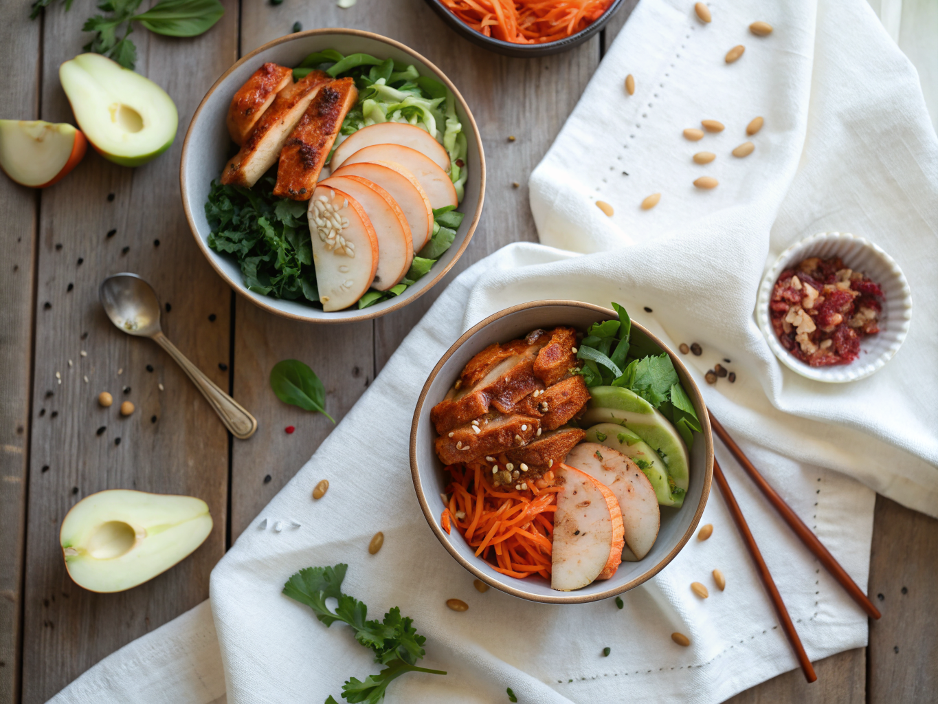 Gochujang-Glazed Chicken Bulgogi Bowls with Kimchi Pear Slaw