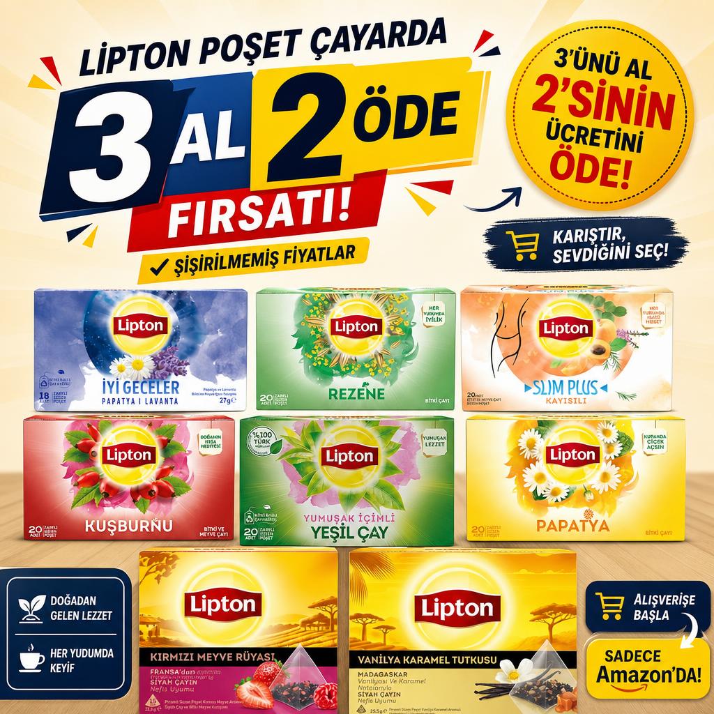 LİPTON POŞET ÇAYLARDA 3 AL 2 ÖDE FIRSATI! (ŞİŞİRİLMEMİŞ FİYATLAR)