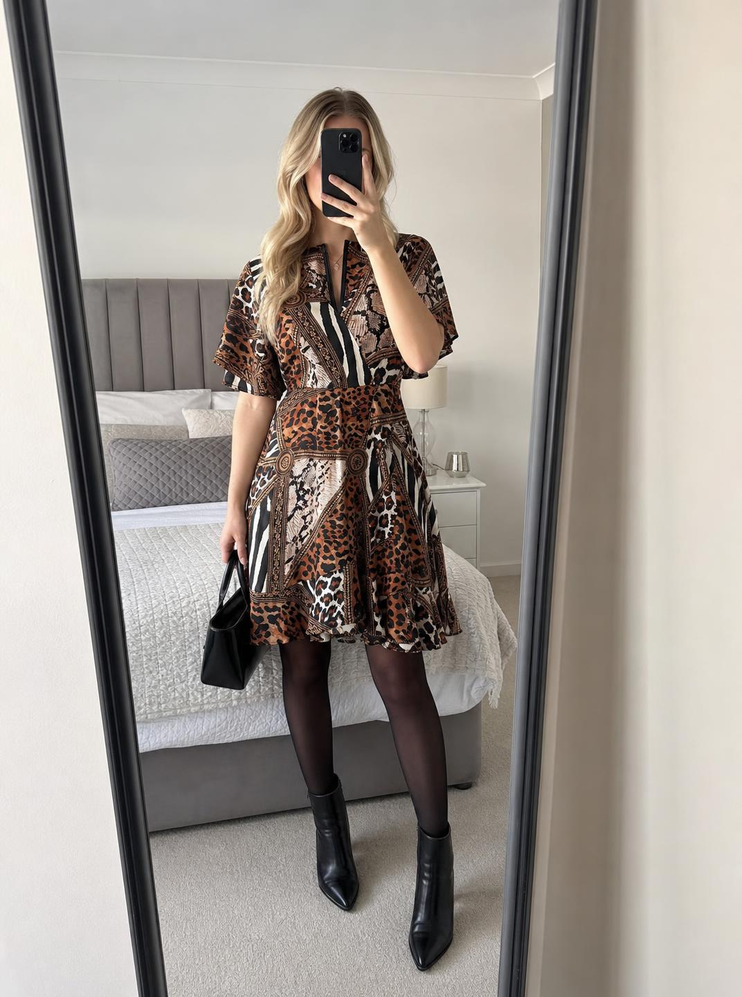 Armani Exchange Printed Mini Dress with Flared Sleeves
