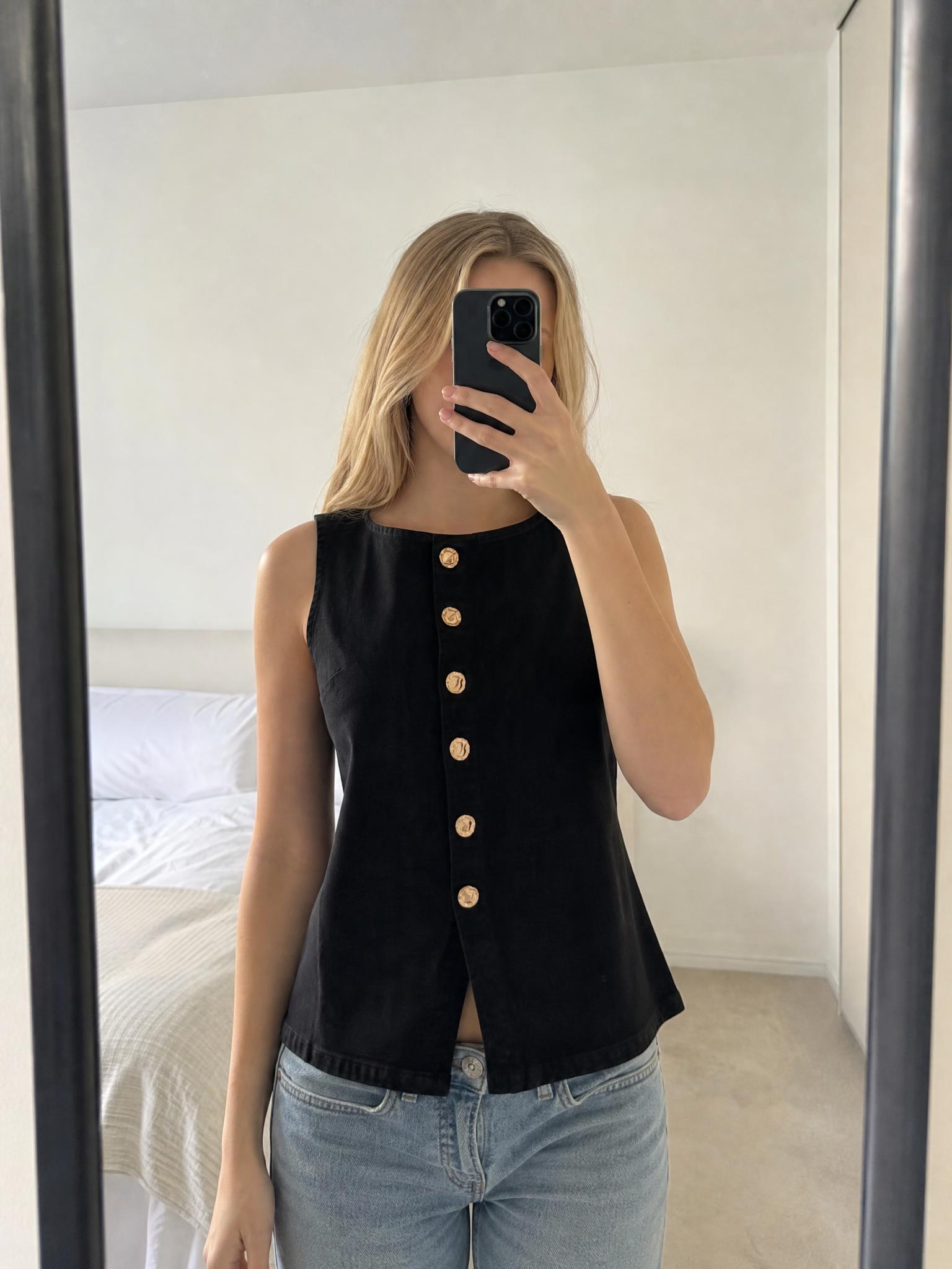 Denim Co. black sleeveless button-front playsuit UK 12