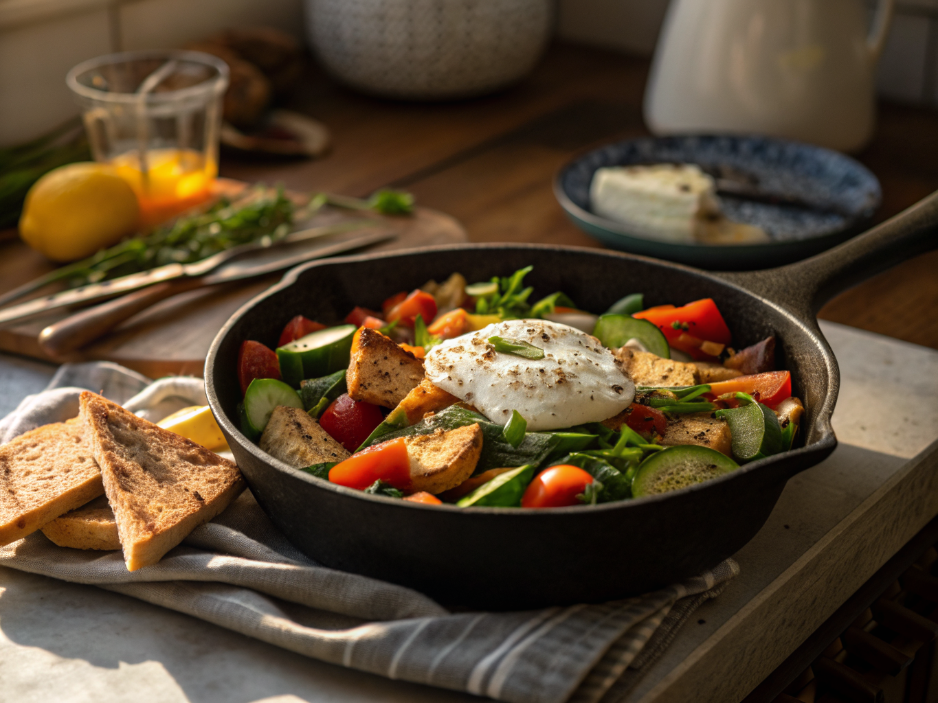 Saffron Fattoush Breakfast Pan with Smoky Labneh