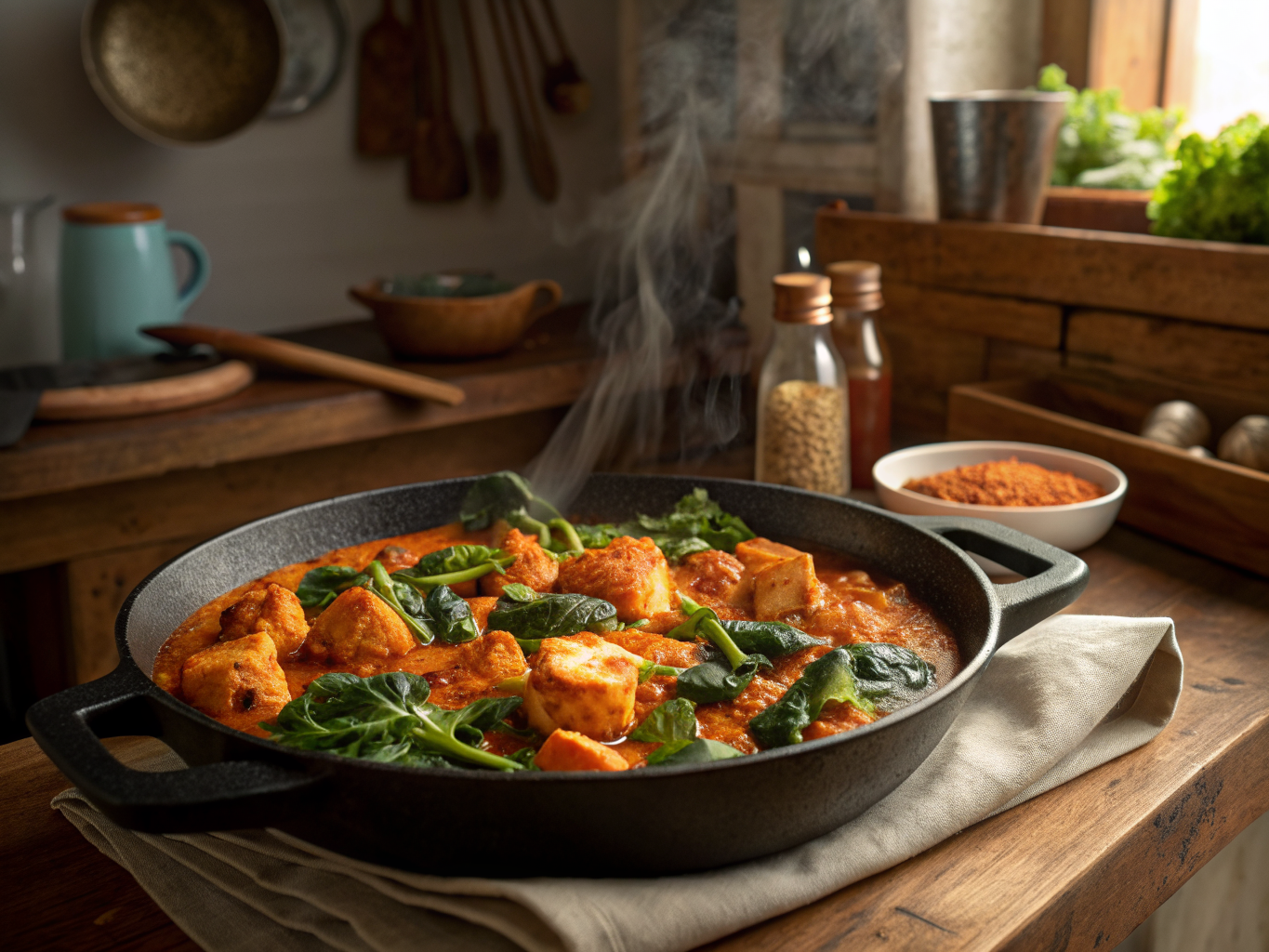 Paneer Makhani with Spinach and Roasted Cauliflower