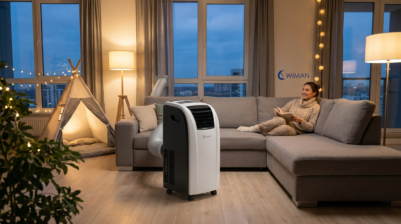 แอร์เคลื่อนที่ WIMAN AIR 18000 BTU ตั้งอยู่ในห้องโถง