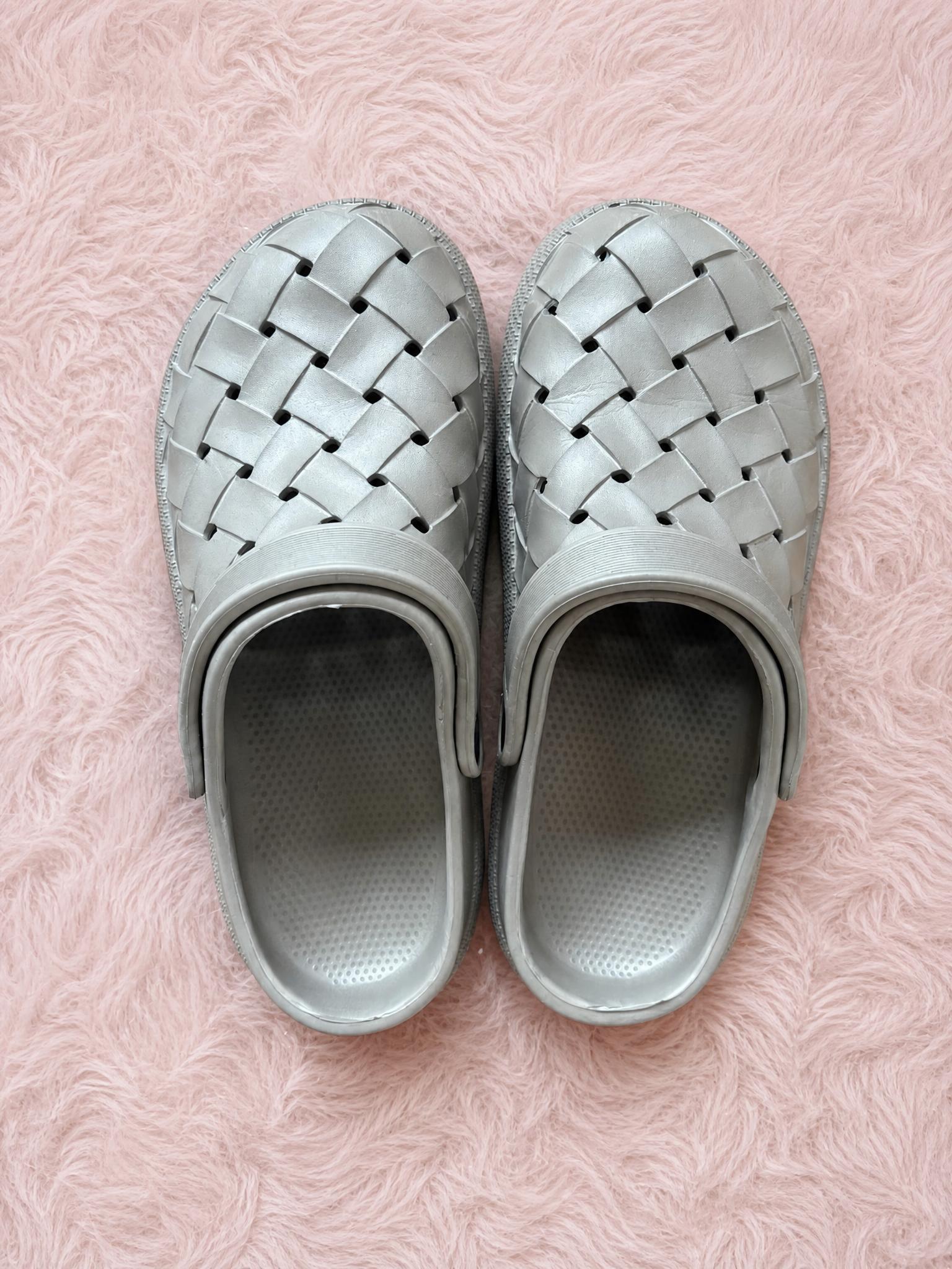 Grey Woven-Look Slip-On Clog Sandals – Very Good