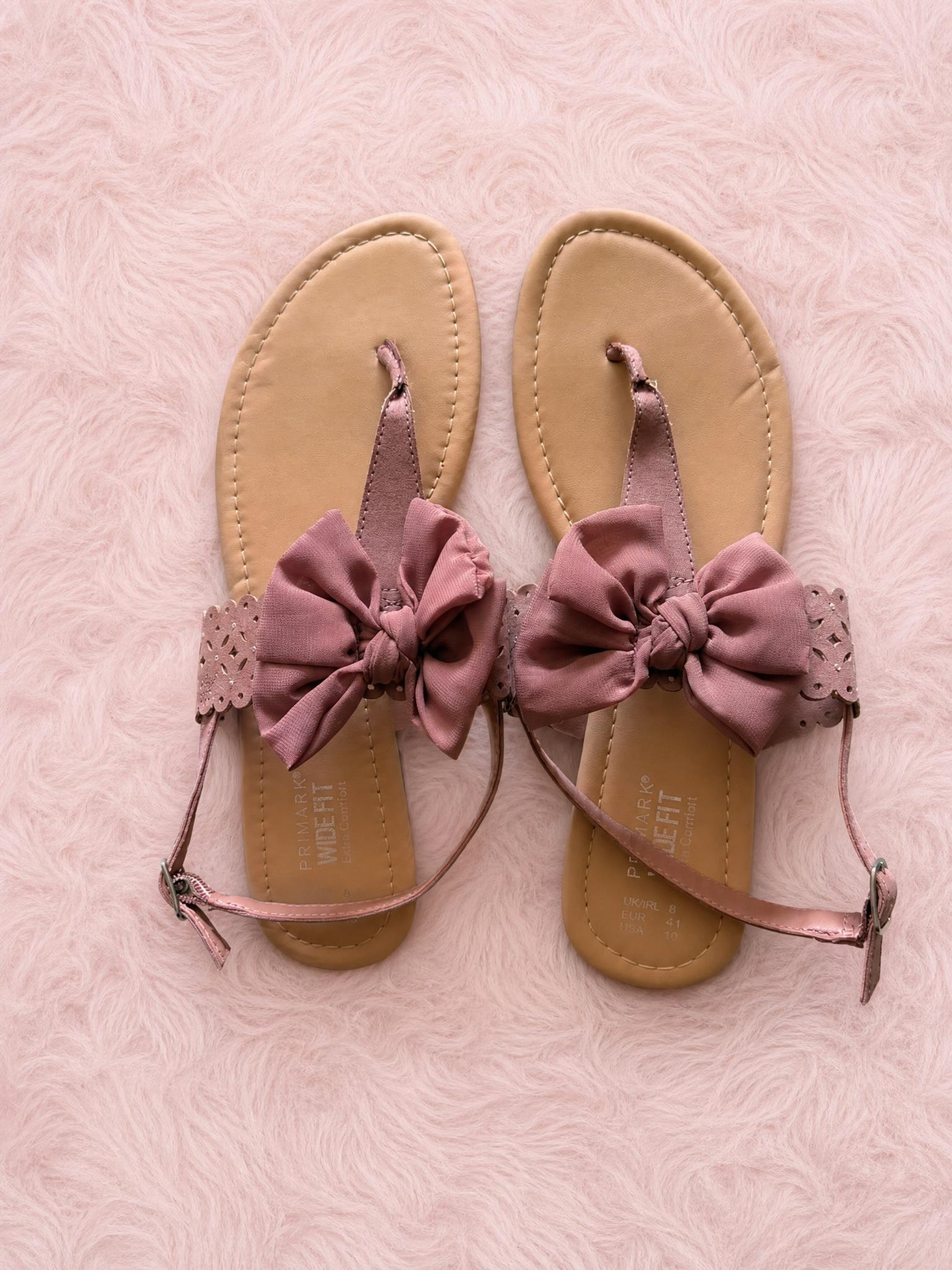Primark bow sandals UK 8 pink tan flat summer sandals