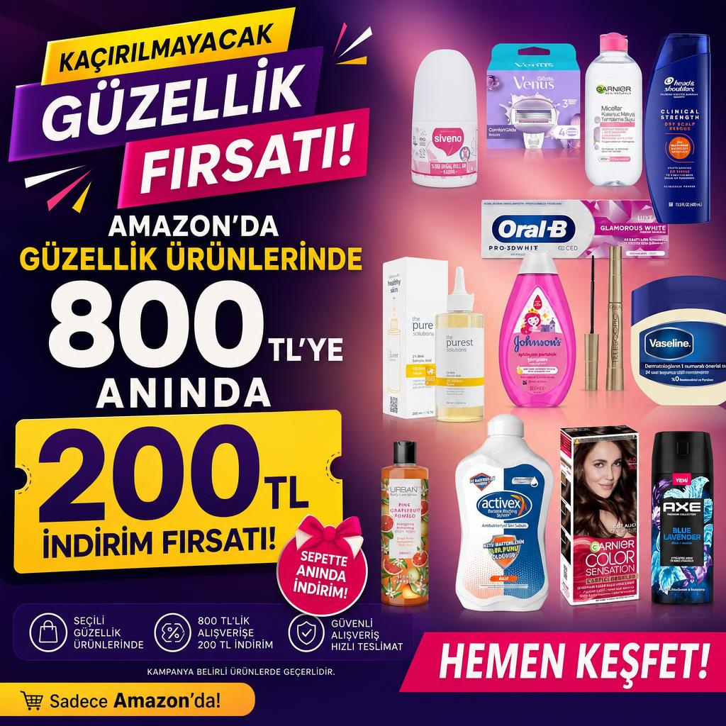 GÜZELLİK ÜRÜNLERİNDE 800 TL'YE ANINDA 200 TL İNDİRİM FIRSATI!