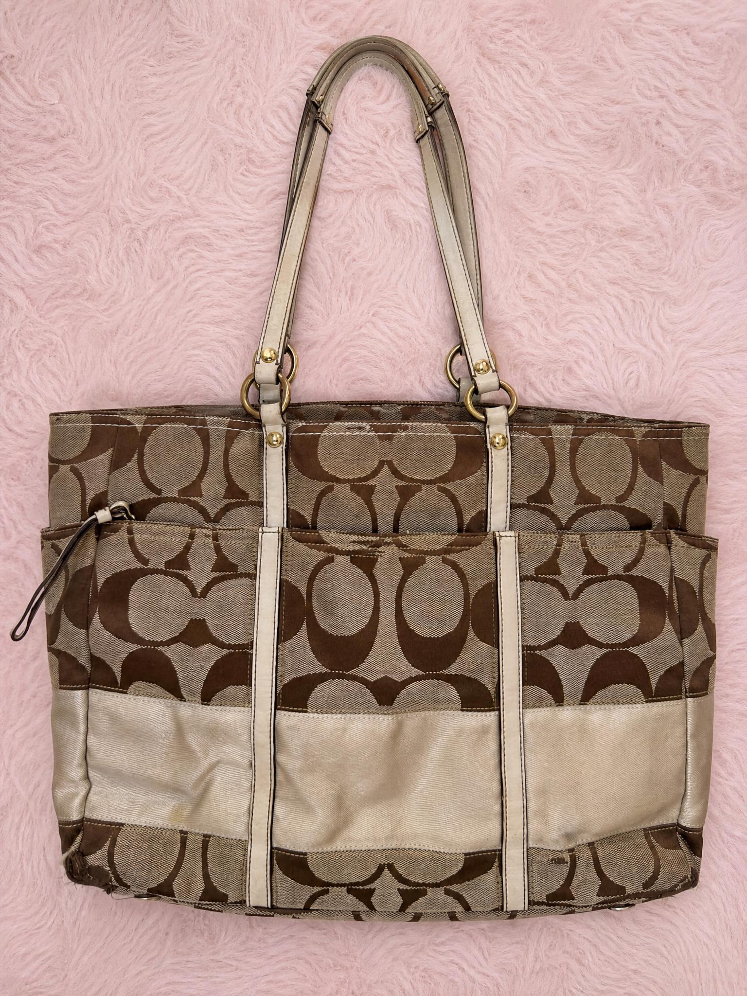 Coach Signature Canvas Tote Bag Beige Brown Gold Hardware
