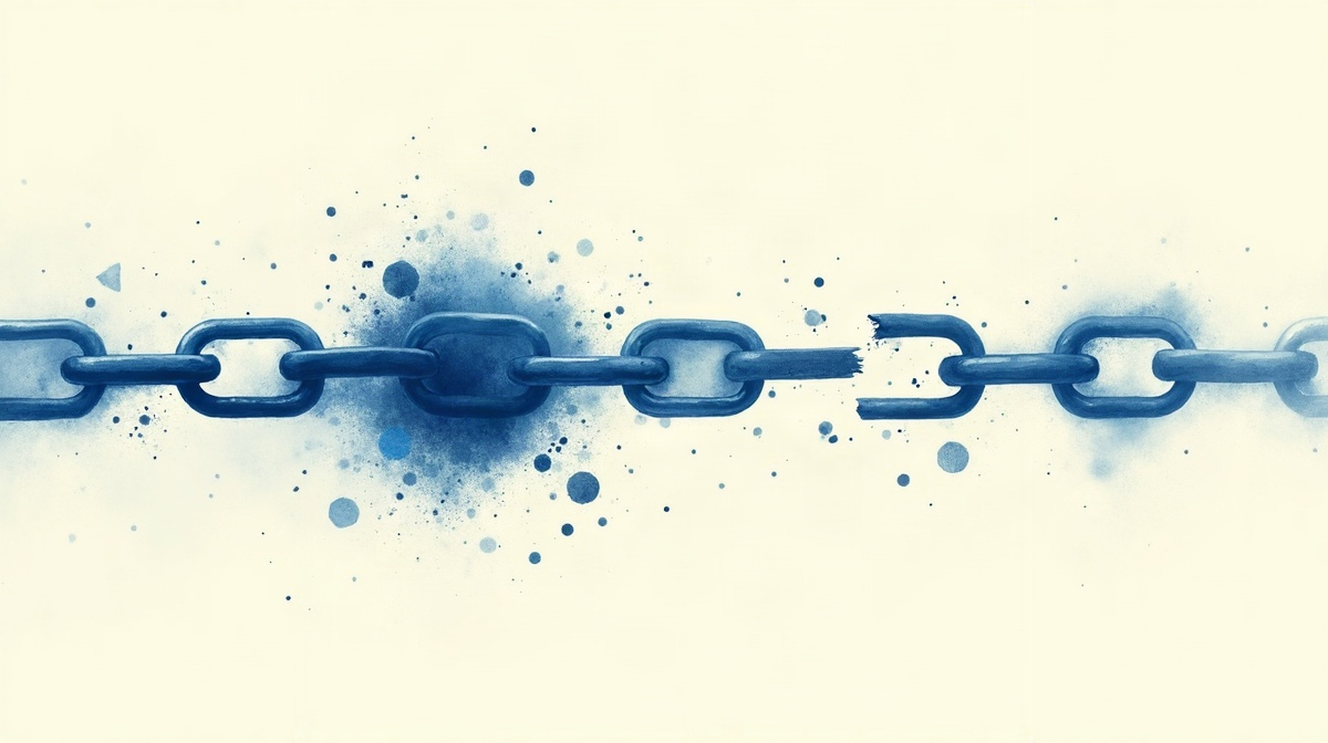 Illustration d'une chaîne de workflows automatisés dont un maillon est rompu