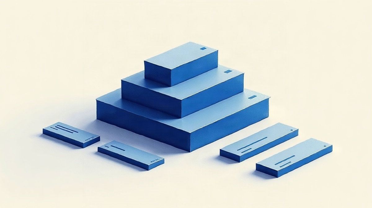 Illustration de blocs modulaires extraits d'une bibliothèque et assemblés en dossier