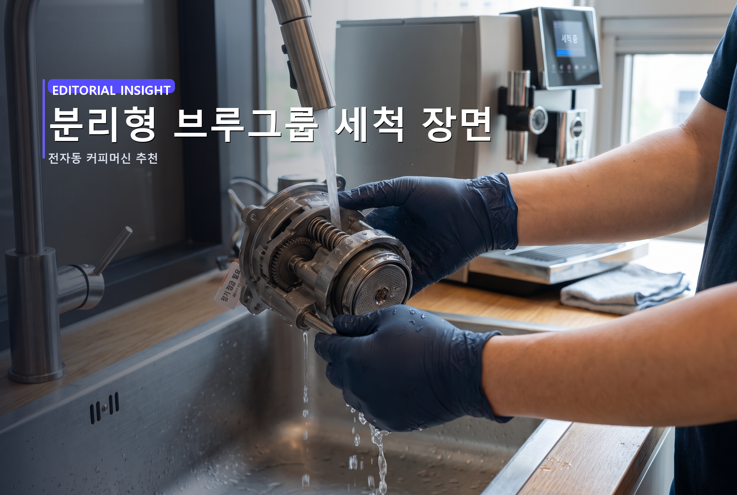 분리형 브루그룹 세척 장면