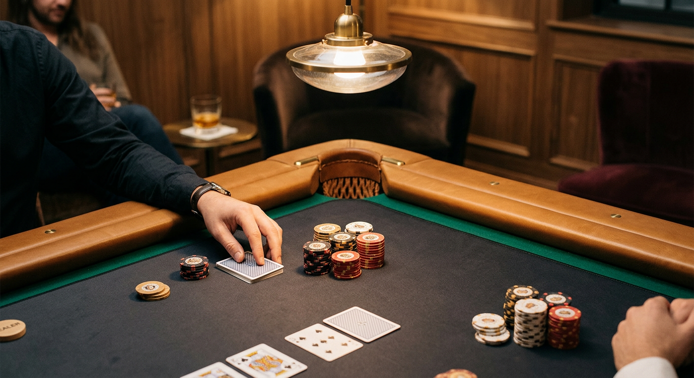 Convertible Pool Table Poker Table: A Luxury Home Buyer’s Guide | Luxury Custom Pool Tables | Brilliant Billiards Photorealistic close-up of a luxury rectangular six-pocket pool table during a refined private poker night, showing a thin...