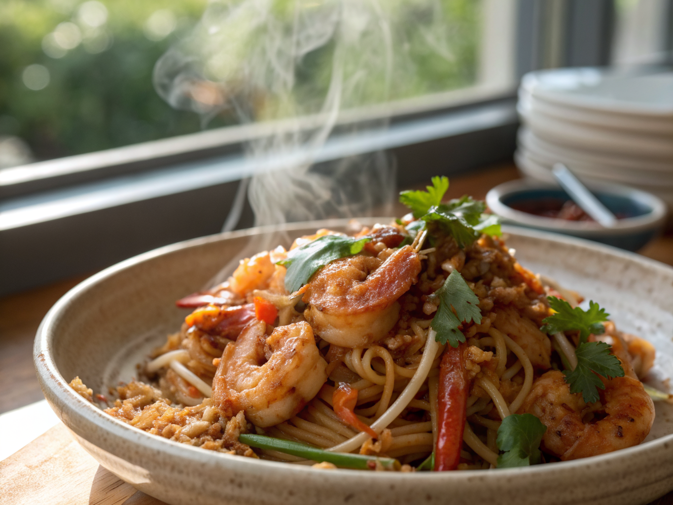 Spicy Tamarind Prawn Pad Thai with Crispy Shallots