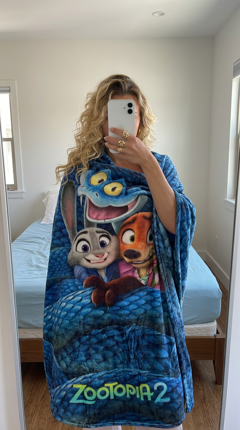 Zootopia 2 Character Blanket Blue Disney Film Print Very Good