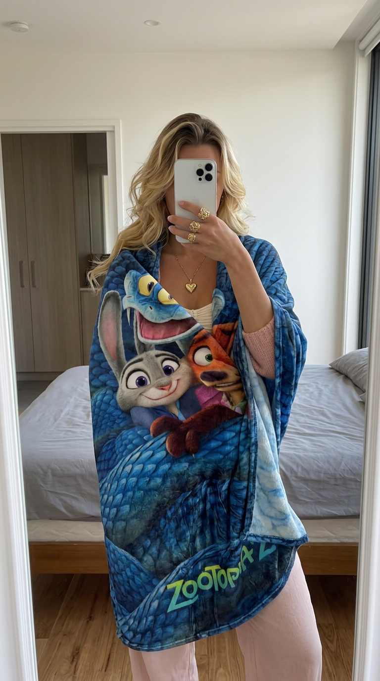 Zootopia 2 Character Blanket Blue Printed Fleece Style Very Good