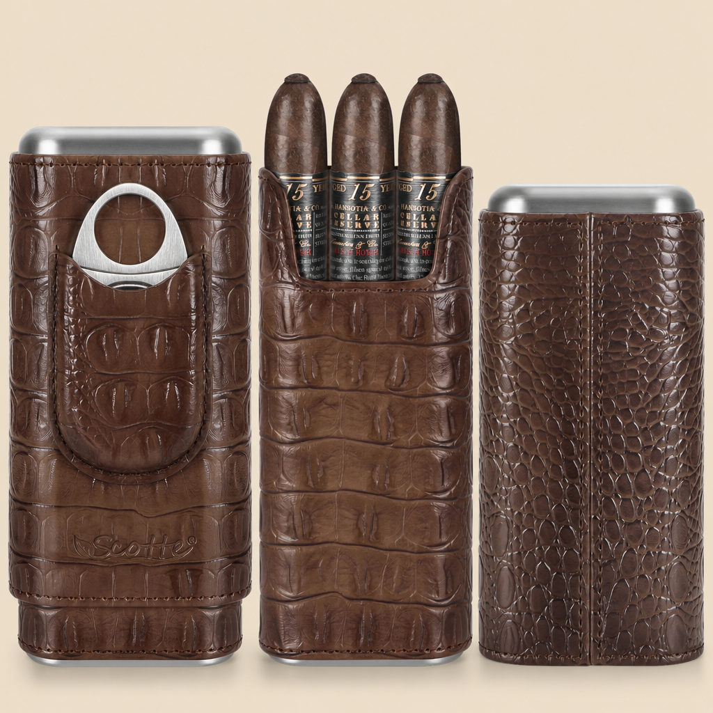 Genuine leather, cedar-lined cigar case