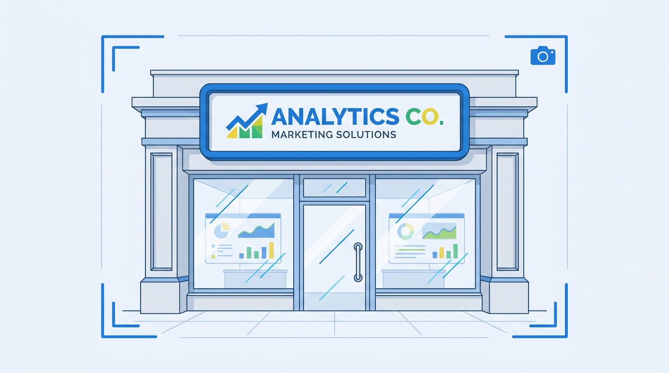 Permanent business-name fixture on storefront framed for Google Business Profile photo verification