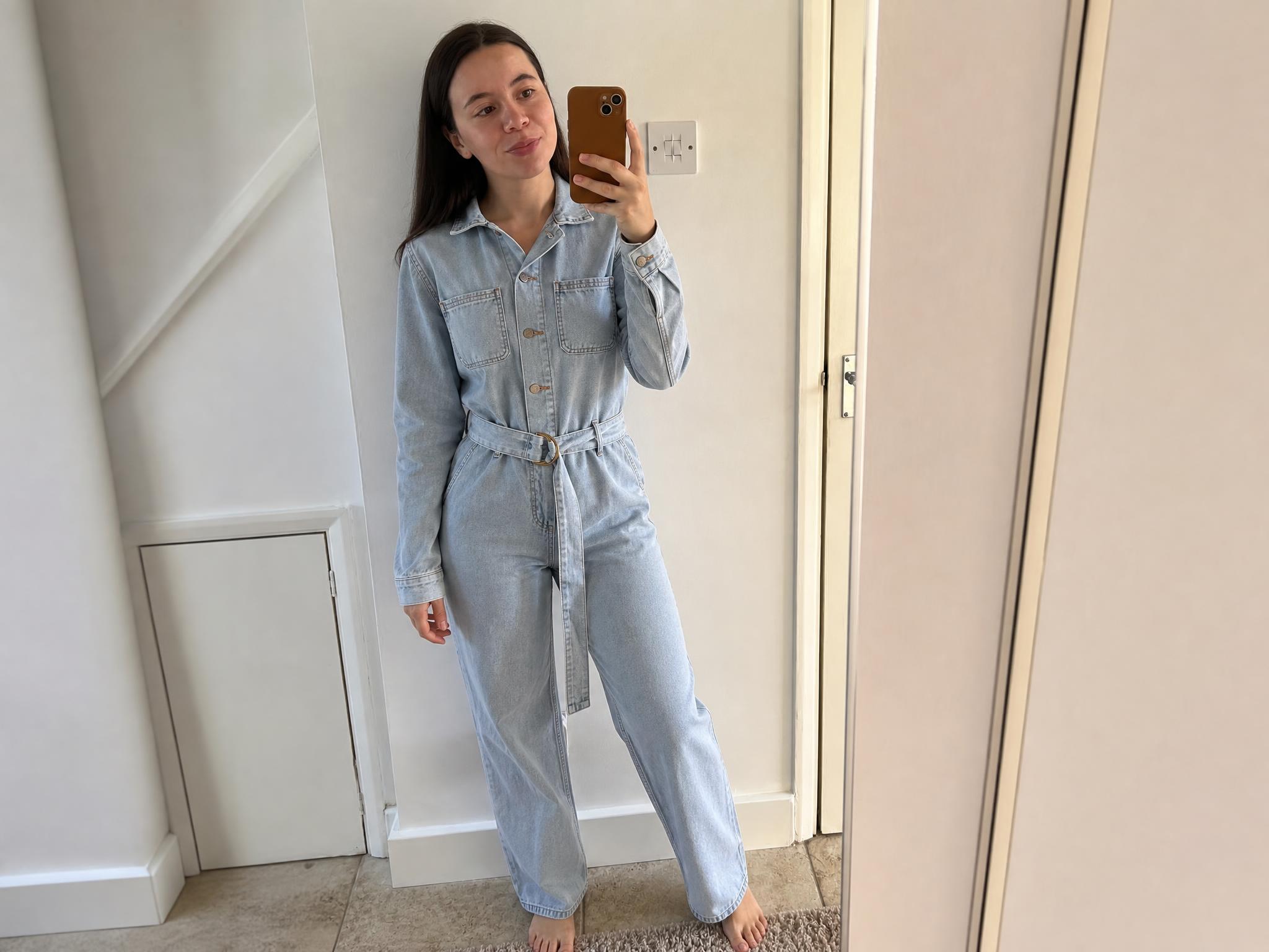 NA-KD Light Blue Denim Wide-Leg Jumpsuit with Belt