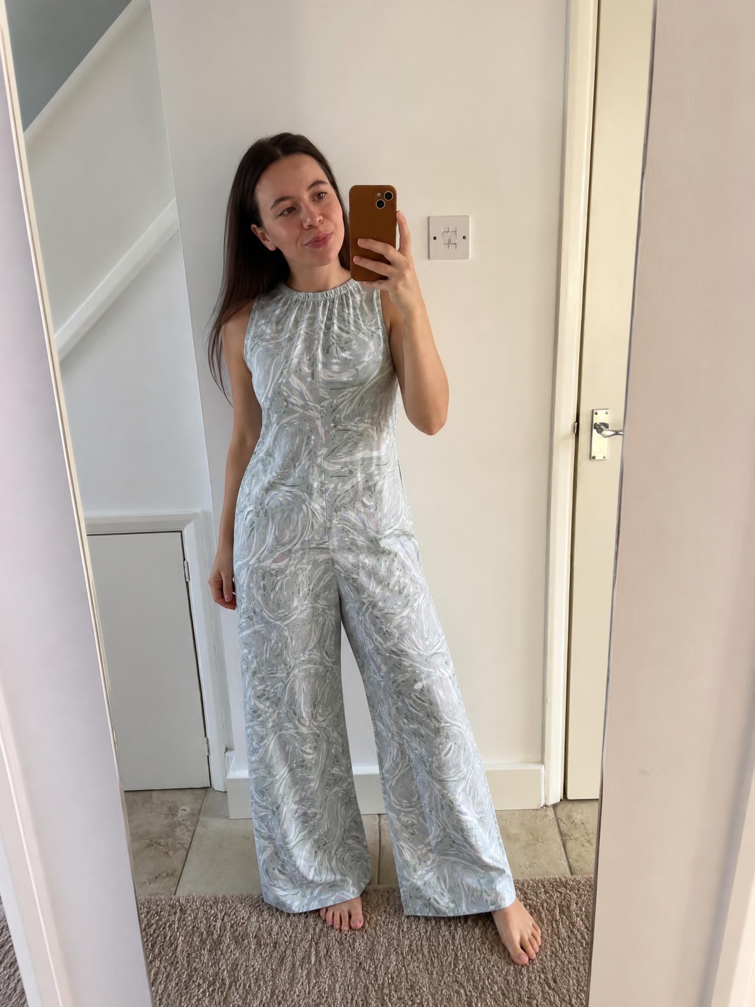 Abstract Print Sleeveless Wide-Leg Jumpsuit with Tags