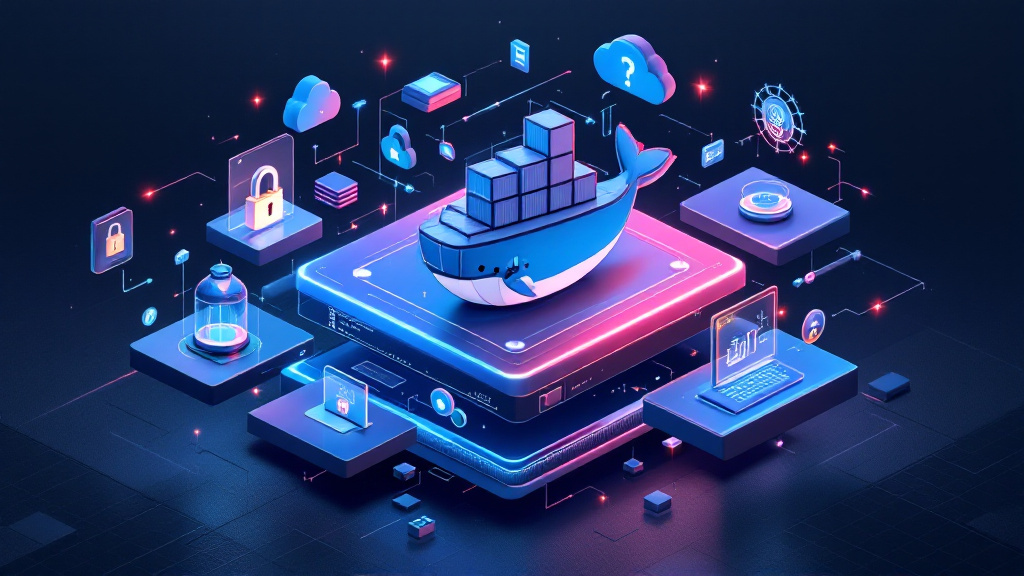 Docker images with security locks and shield icons for self-hosted deployment security tips
