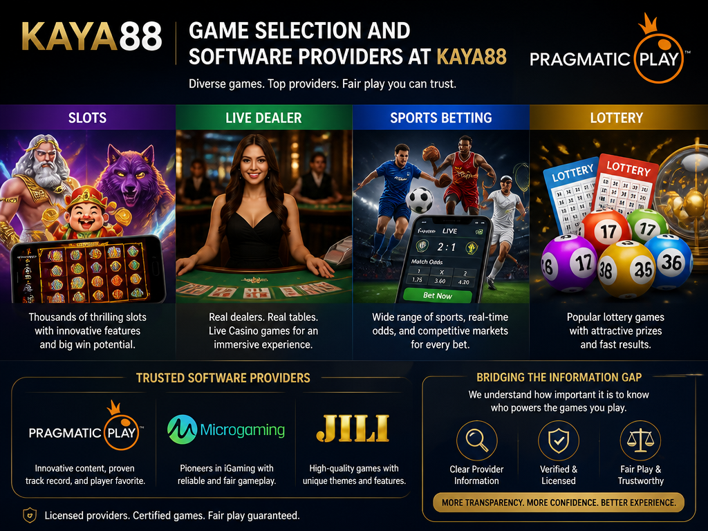 Image illustrating the online casino game or provider "Pragmatic Play", for an article section titled "Game Selection and Software Providers at Kaya88": Cover the variety of games: slots, live dealer, sports betting, and lottery. Name major providers such as Pragmatic Play, Microgaming, and Jili to establish game quality and fairness. Address the gap of missing provider information.