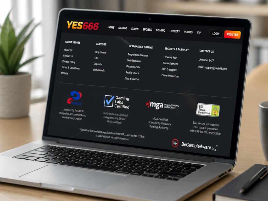 Photo-realistic image illustrating the topic of the article section "Licensing & Regulation: Is YES666 Legit and Safe?" (about the online casino brand "yes666"): Cover the gap: no licensing information. Discuss the license under which YES666 operates (e.g., PAGCOR, Curacao eGaming). Mention fairness audits, responsible gambling policies, and how it ensures player protection.
