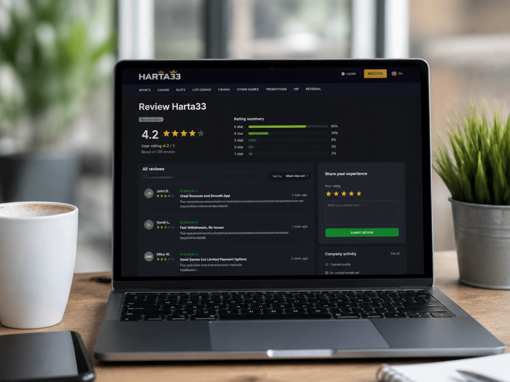 Photo-realistic image illustrating the topic of the article section "Harta33 User Reviews and Ratings: What Players Say" (about the online casino brand "harta33"): Summarize available user reviews, ratings, and testimonials (real or aggregated). Address gap: 'No user reviews, ratings, or testimonials about the platform'. Discuss overall reputation and common praises/complaints.