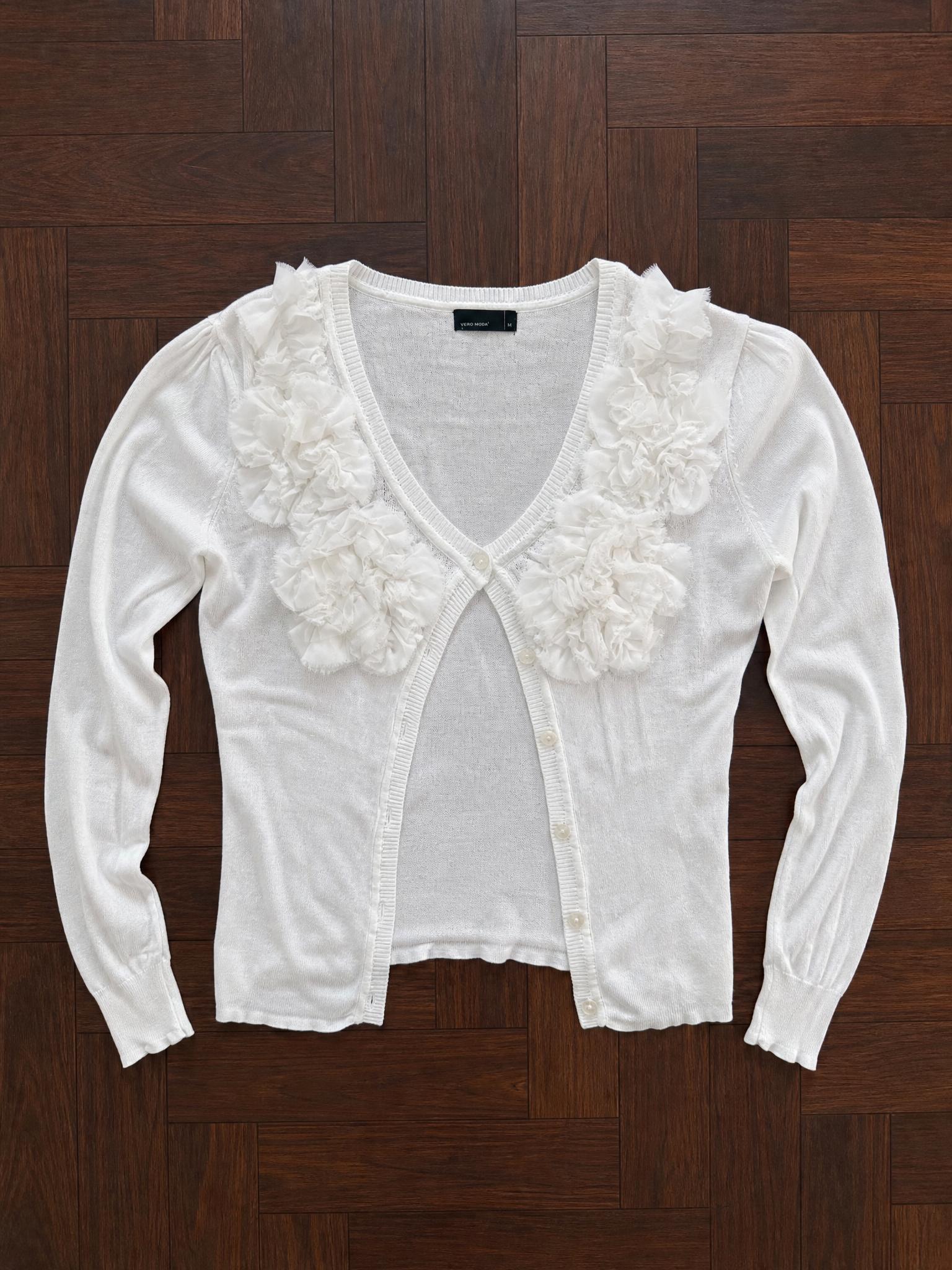 Vero Moda White Floral Appliqué Button Cardigan M
