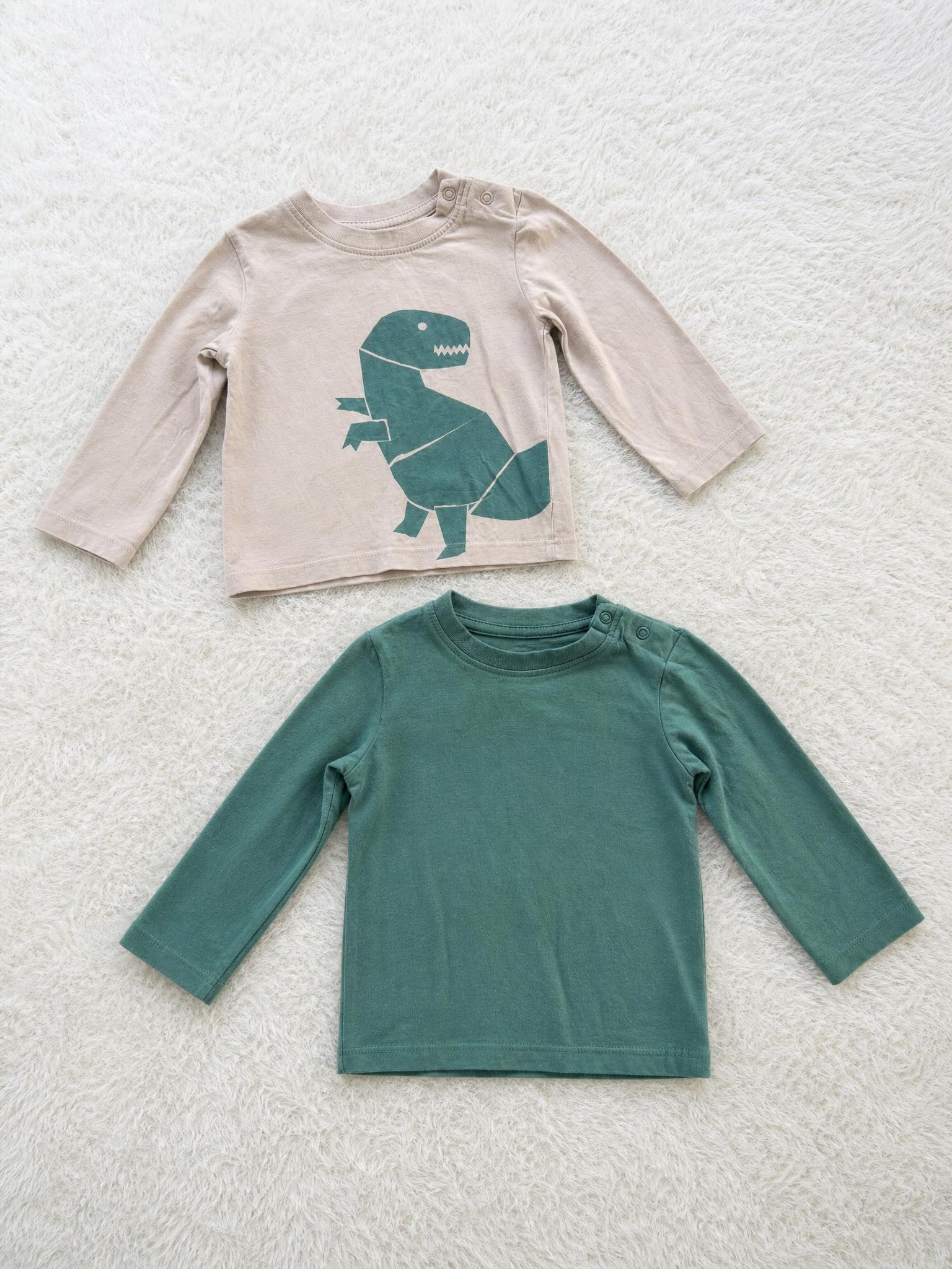 Kids long sleeve tops bundle – dinosaur print & teal